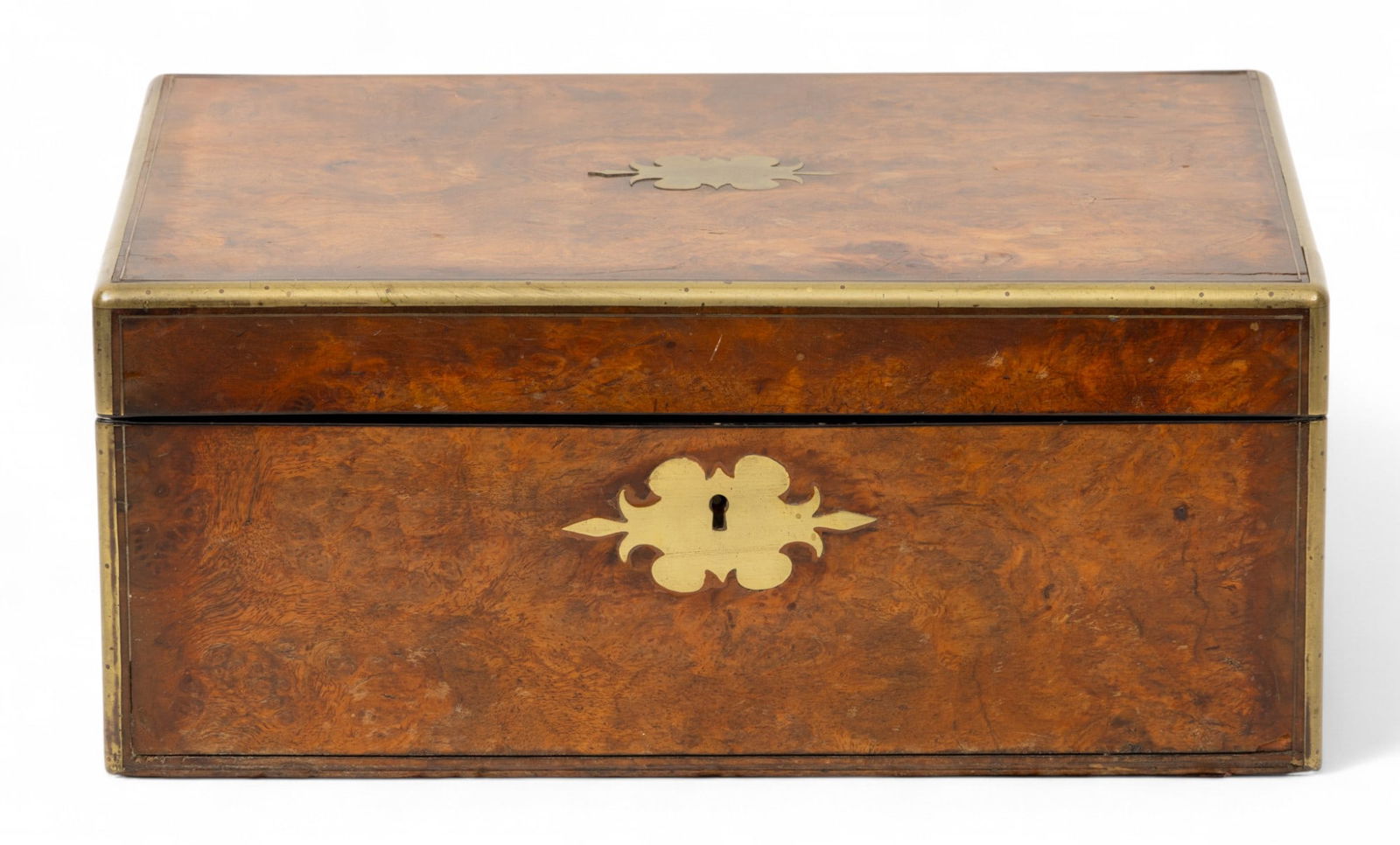 English Regency Burled Walnut And Brass Writing Desk 18th C., H 6" W 14" L 9.25" (1 of 6)