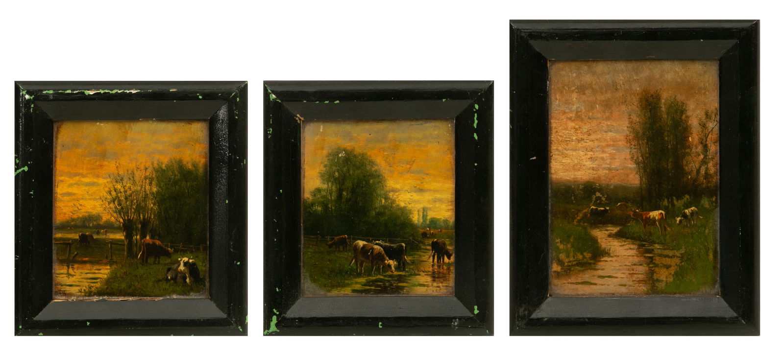William Frederick Hulk (English, 1852-1906) Miniature Oils on Academy Board 1880-1890, 'Pastoral (1 of 10)