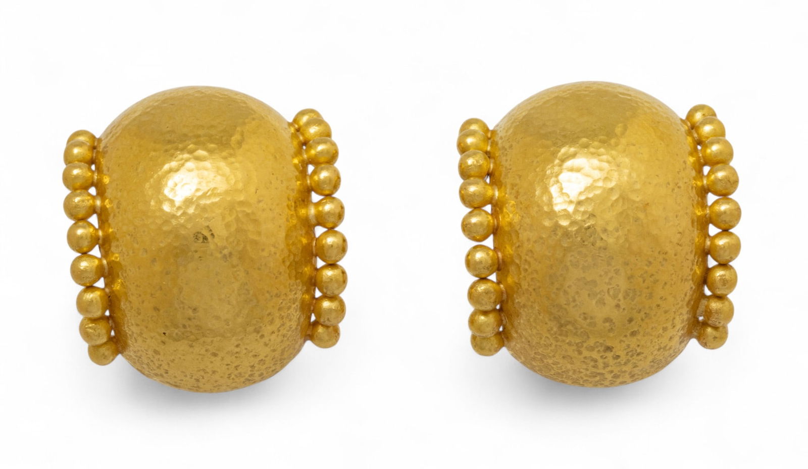 Elizabeth Locke (American, Est. 1988) 19K Gold Signed Earrings, Beaded Edge L 1" 23 g 1 PAIR (1 of 6)