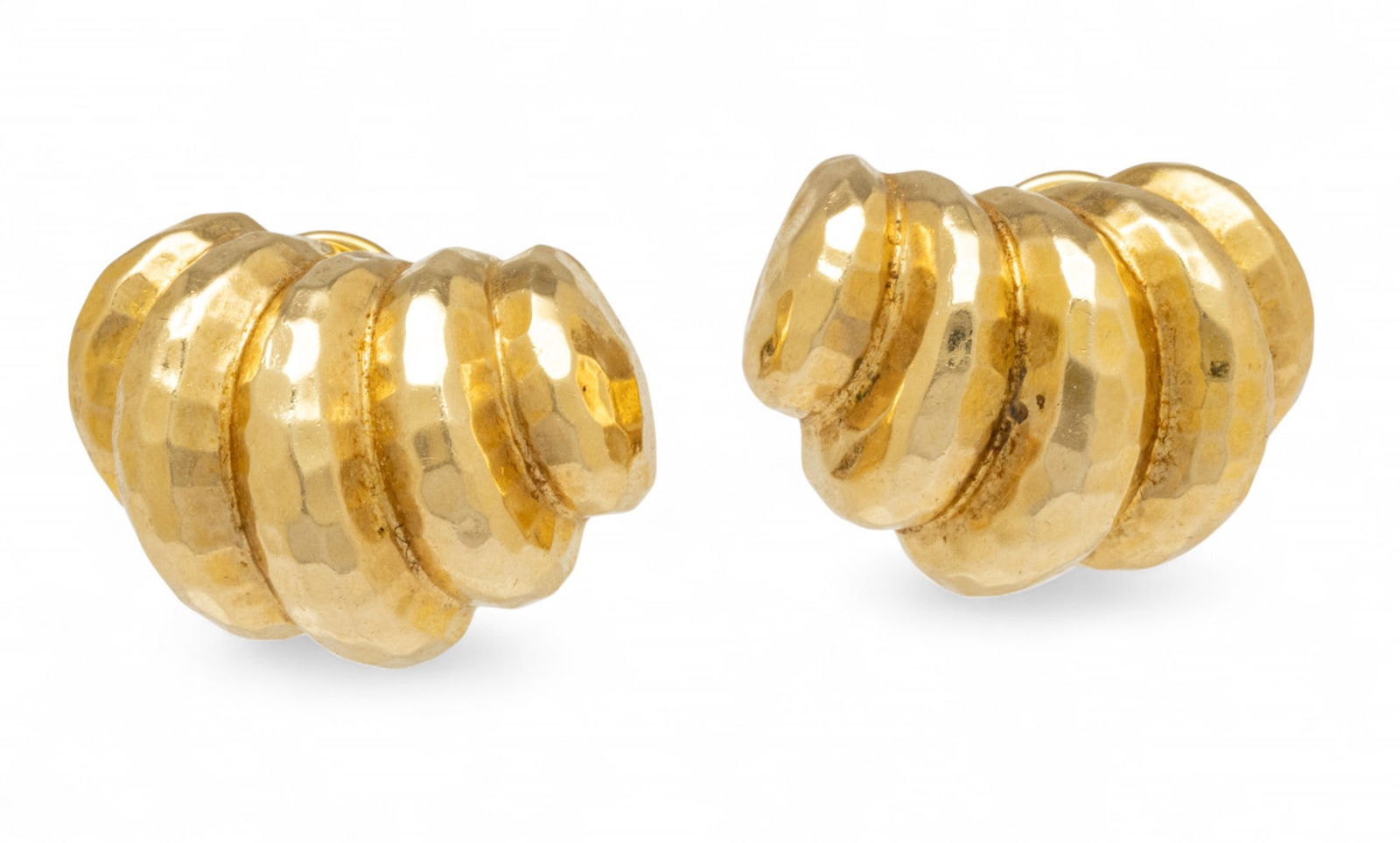 14K Yellow Gold Ear Clips, Shell Design L 1" 24 g 1 PAIR (1 of 6)