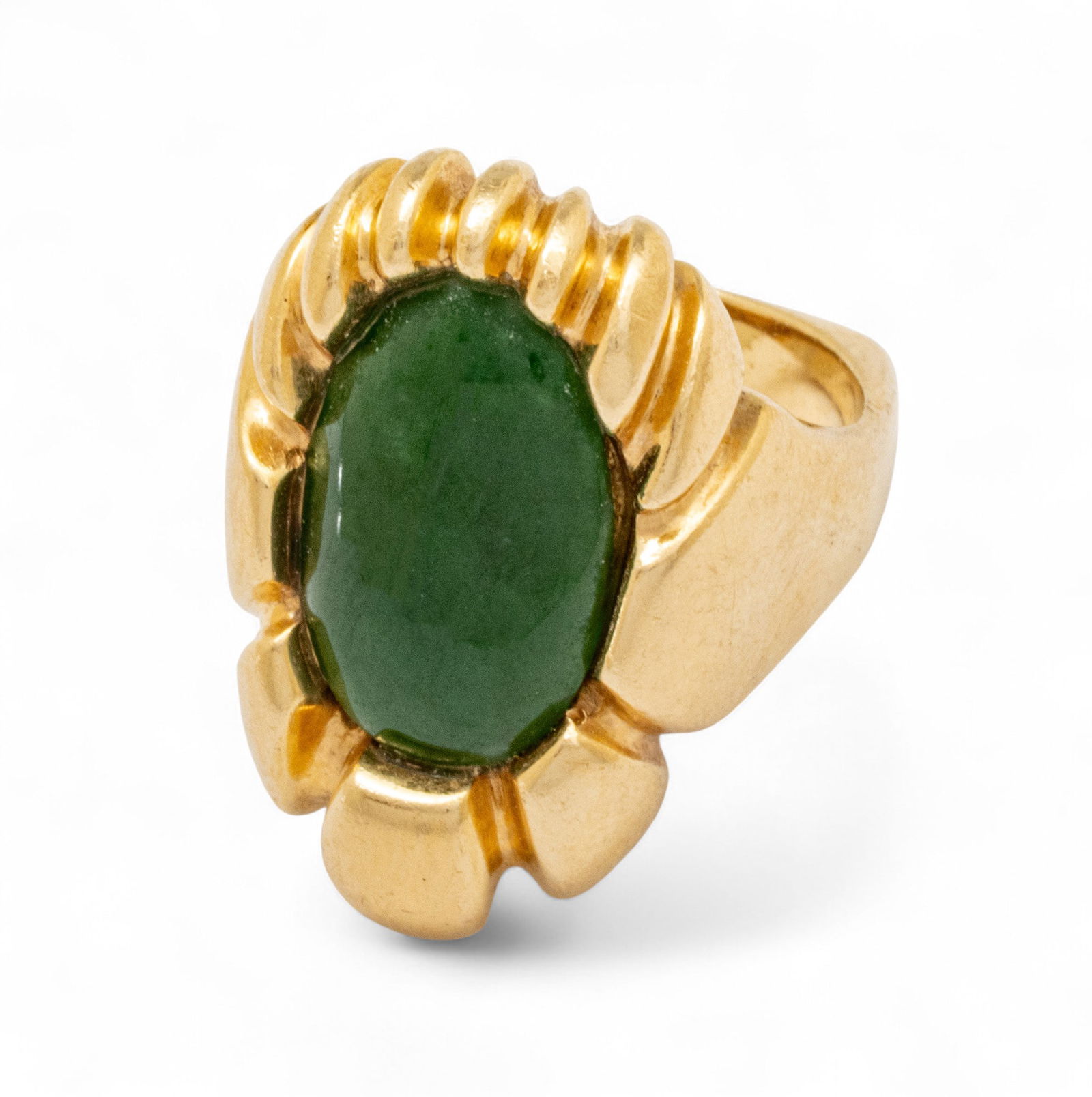 14K Yellow Gold And Nephrite Ring, Size 7 3/4, 15 g 1 PC (1 of 8)