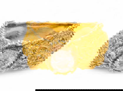 18 Kt Yellow Gold And Diamond Ring Size 8.25 13 g: 18 Kt Yellow Gold And Diamond Ring Size 8.25 13 g Fancy scalloped bark design with old European cut diamond. Approximately .90 ct., SI 2 Clarity, H color. Based on a Lucido Fine Jewelry Appraisal Ster