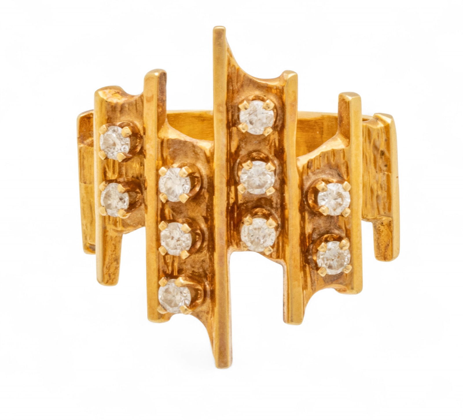 Diamond And 18K Yellow Gold Modern Ring 1970, 9 9 g (1 of 6)
