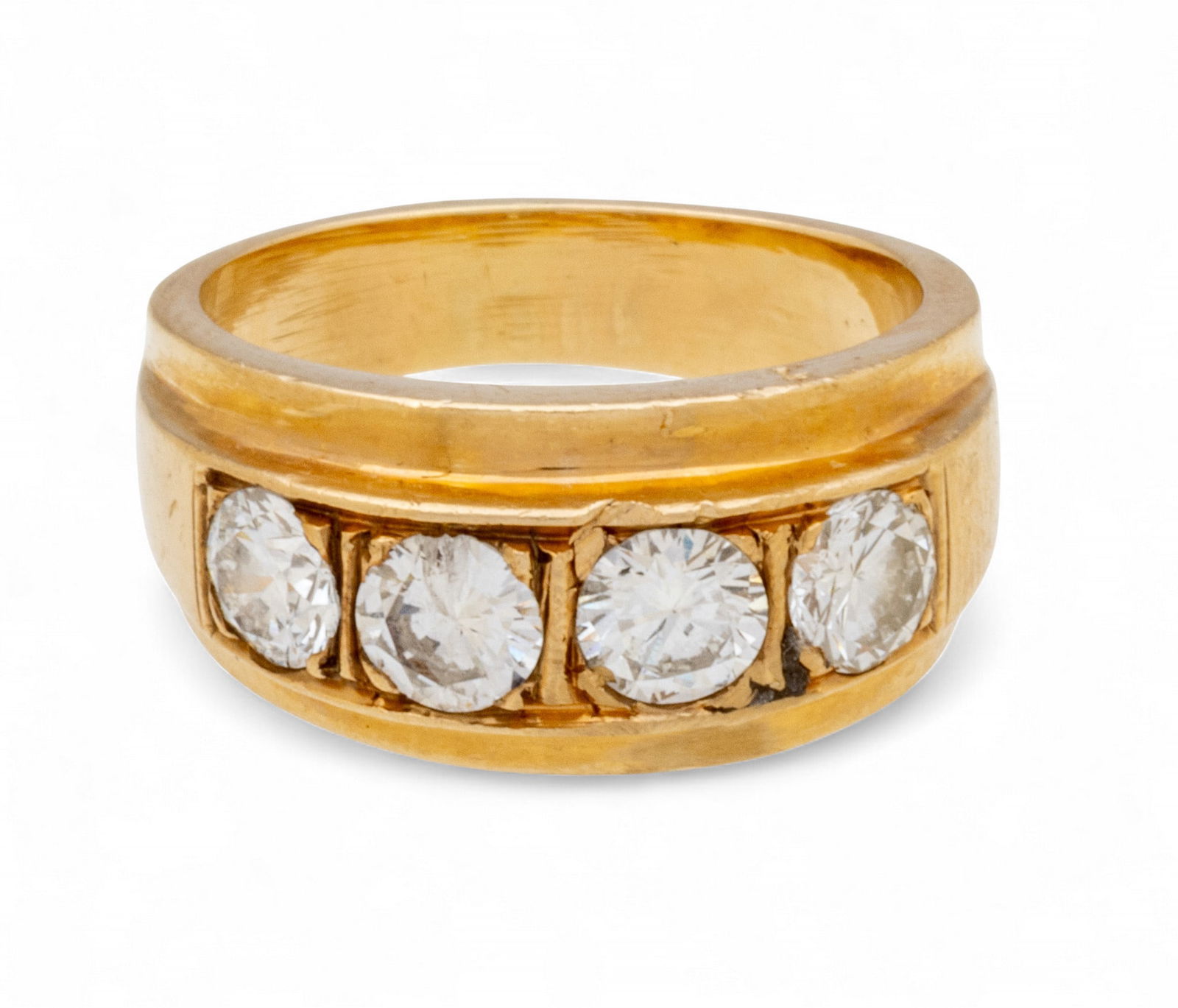 14K Yellow Gold Ring, 4 Diamonds @ 0.15 - 0.20, Size 6 8 g (1 of 7)