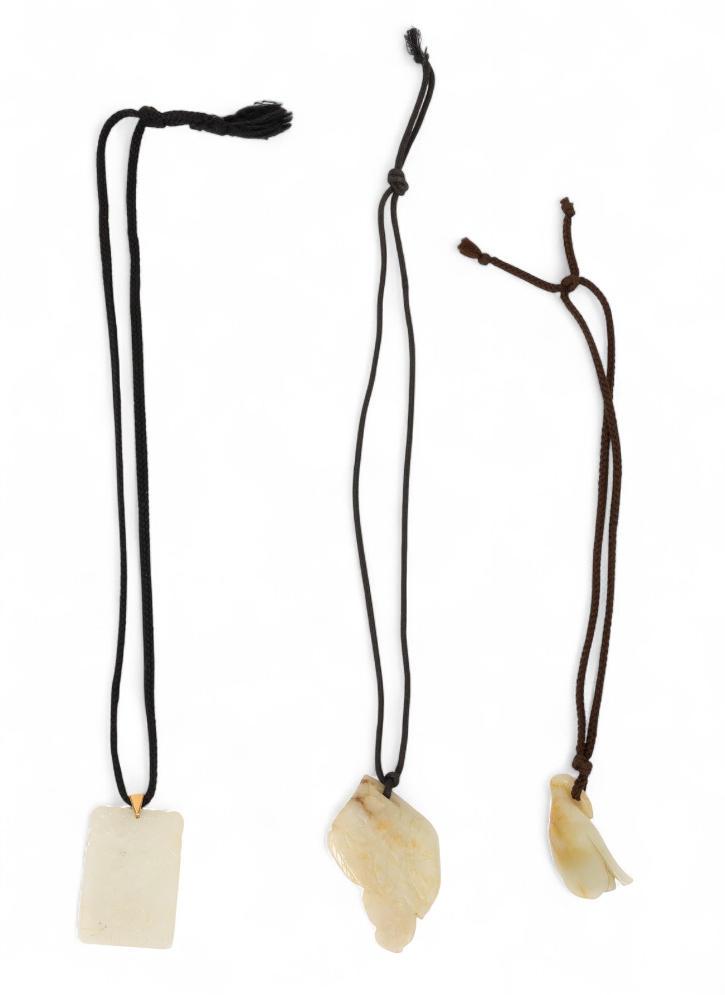 Chinese Carved Jade Pendants with Cord Necklaces (1 of 4)