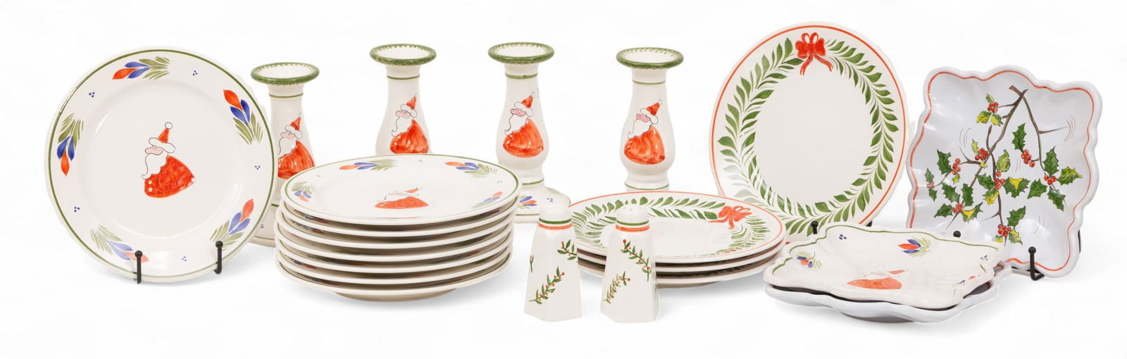 Faience Quimper (France) FAIENCE Candlesticks (4), Plates (15), Salt And Pepper 21 PCS (1 of 7)