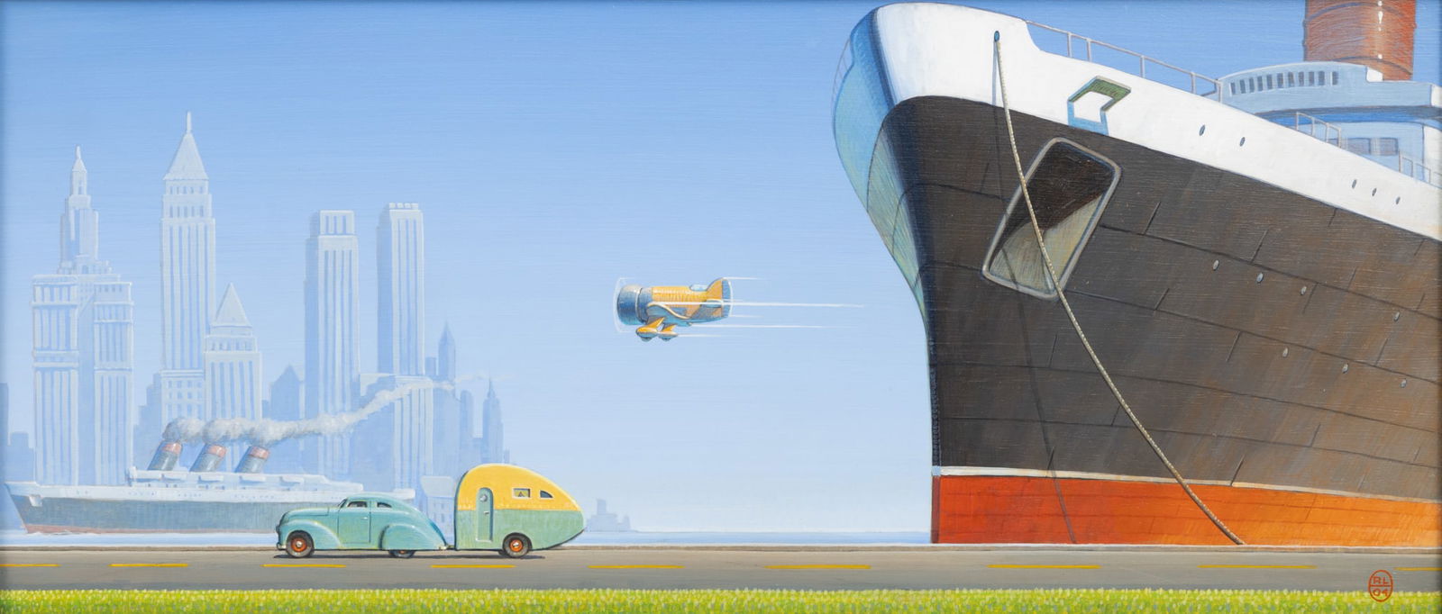 Robert W. LaDuke (American, B. 1961) Acrylic on Wood Panel, 2004, 'Tied', H 13" W 30" Frame Size: H (1 of 7)