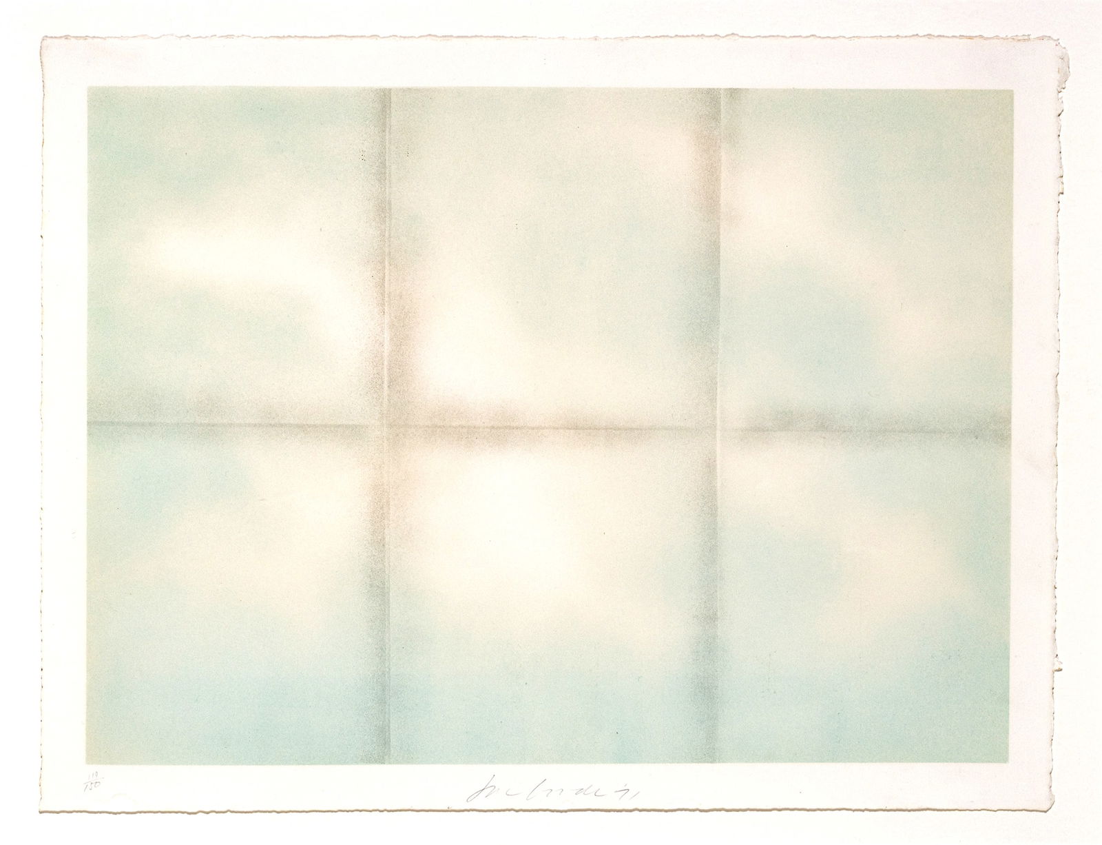 Joe Goode (American, 1937-2025) Lithograph in Colors on Wove Paper 'Blue Folded Clouds', H 16" W 22": Joe Goode (American, 1937-2025) Lithograph in Colors on Wove Paper 'Blue Folded Clouds', H 16" W 22" Signed, dated and numbered to lower margin '119/150 Joe Goode 71'. With the blindstamp of the