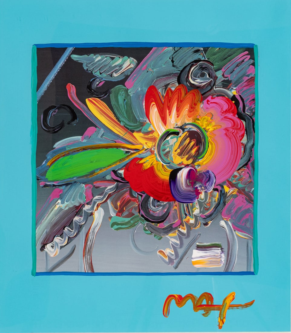 Peter Max (American, B. 1937) Mixed Media on Paper, 'New York Flower Show', H 21.75" W 19" Frame: Peter Max (American, B. 1937) Mixed Media on Paper, 'New York Flower Show', H 21.75" W 19" Frame Size: H 36.5" W 33.5" Signed in the lower right. Lithograph in colors on paper, hand enhanced by the ar