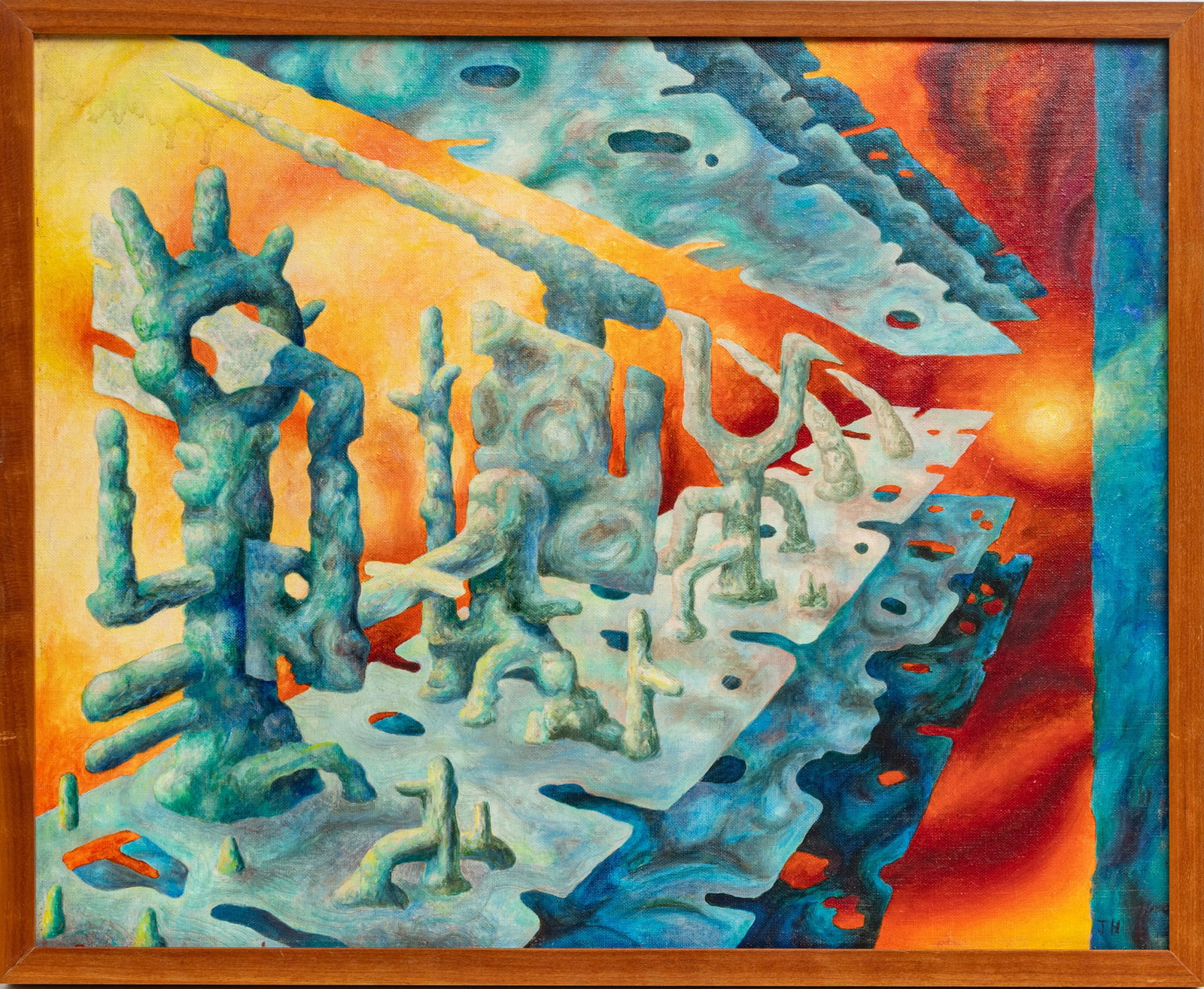 John Franklin Hawkins (American) Oil on Canvasboard, 20th Century, 'Age of Anxiety', H 16" W 20.5" (1 of 9)