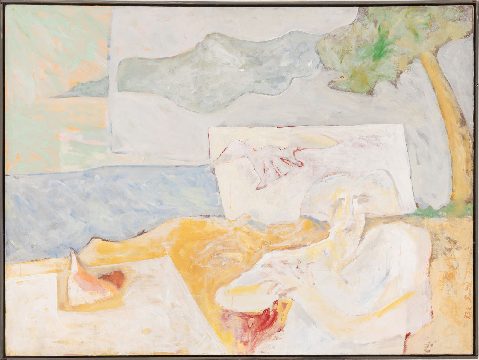 Bruce E. Smith (American, B. 1943) Acrylic on Canvas, 1969, 'Beach with Two Figures', H 36" W 48" (1 of 8)