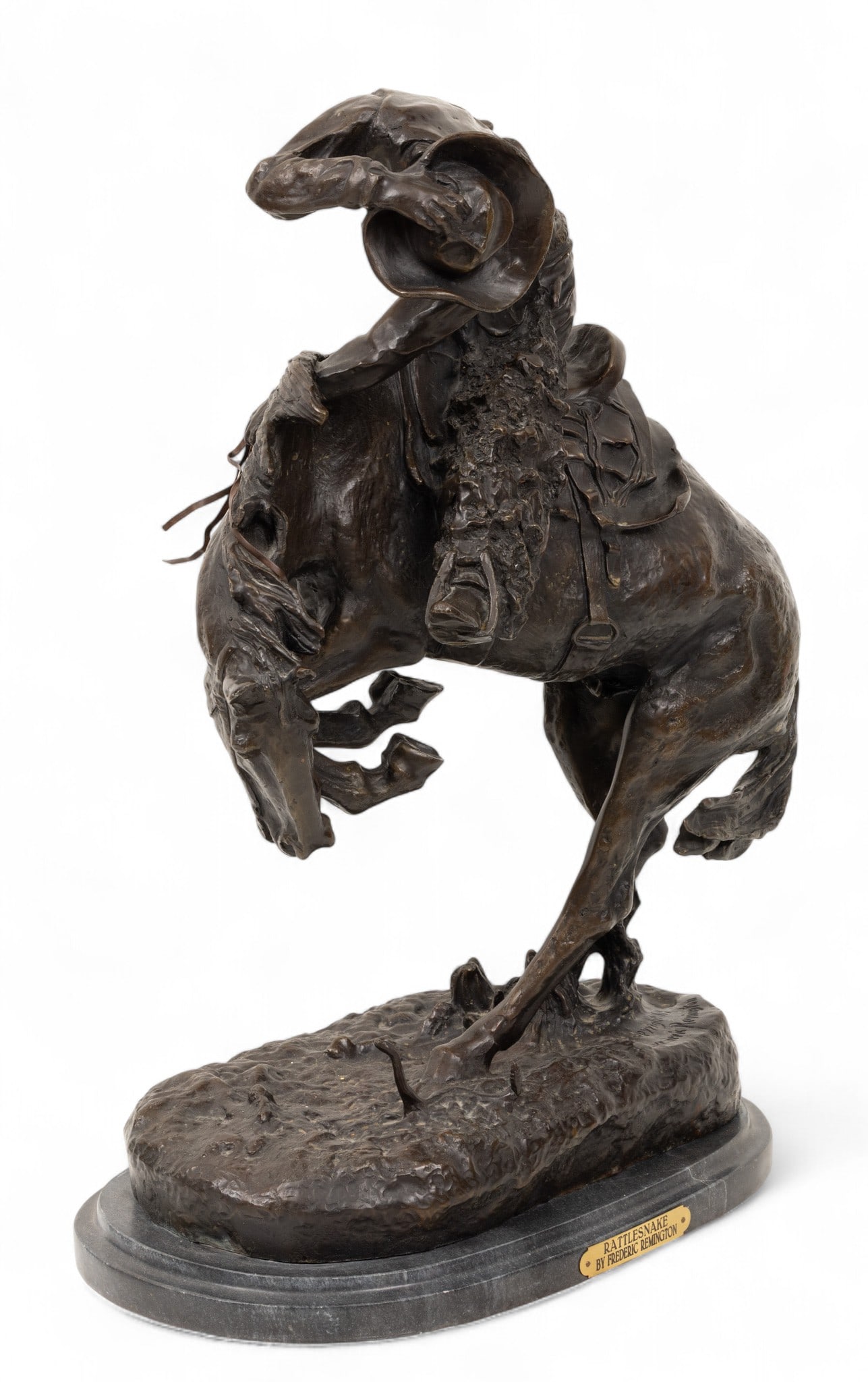 After Frederic Remington (American, 1861-1909) Bronze Sculpture 'Rattlesnake', H 23" W 10" L 16" (1 of 8)