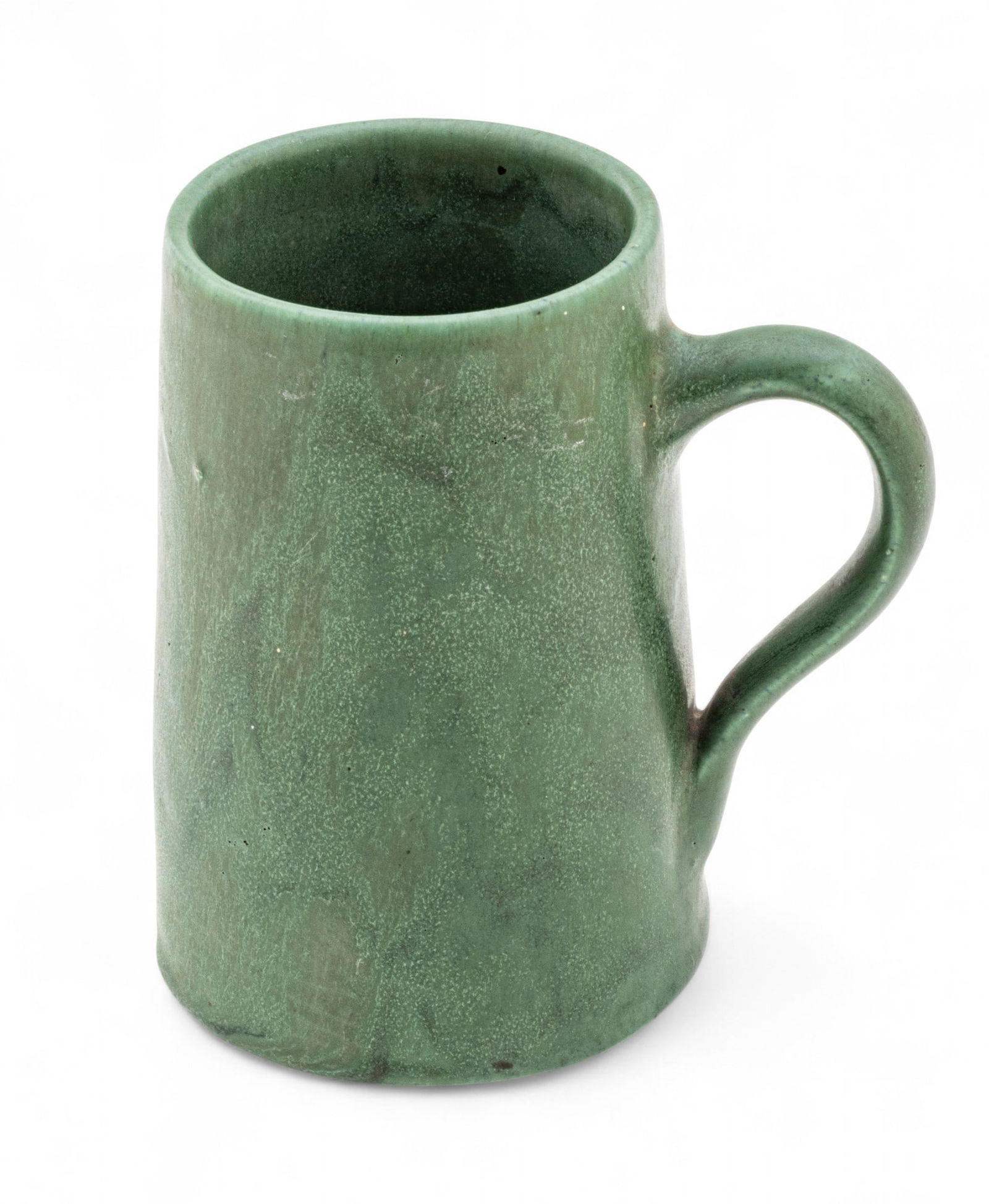 Pewabic Pottery (Detroit) Green Matte Glazed Pottery Mug, 1903-1907, H 4.5" W 3.125" L 4.25" (1 of 5)