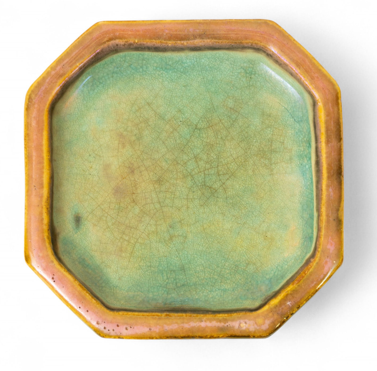 Pewabic Pottery (Detroit, B. 1903) Pottery Trivet / Coaster H 0.5" W 3.5" L 3.5": Pewabic Pottery (Detroit, B. 1903) Pottery Trivet / Coaster H 0.5" W 3.5" L 3.5" Octahedral form with luster glaze. Marked on the bottom. Provenance: Property from an Indian Village, Detroit, M