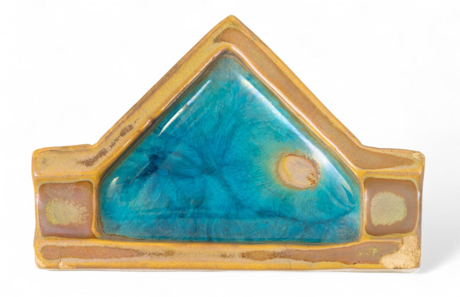 Pewabic Pottery (Detroit, B. 1903) Pottery Ashtray 20th Cen., H 0.5" W 2.25" L 3.5" (1 of 2)