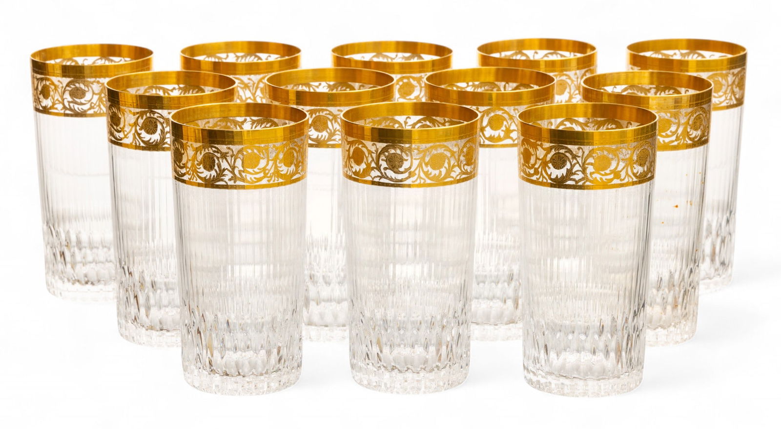 St. Louis (French) Twelve Highball Crystal Glasses 'Thistle Gold', H 5.5" Dia. 2.75" 12 PCS (1 of 4)