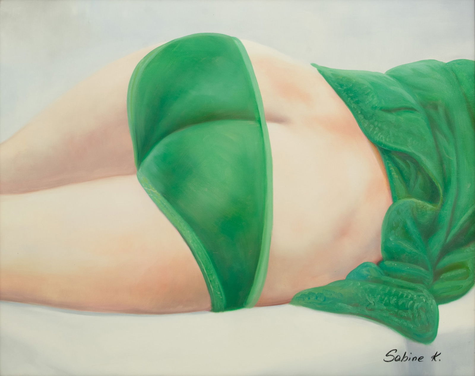 Sabine Kassik (Austrian, 20th C.) Oil on Canvas, 'Green Lingerie', H 23.5" W 29.5" Frame Size: H 30" (1 of 4)