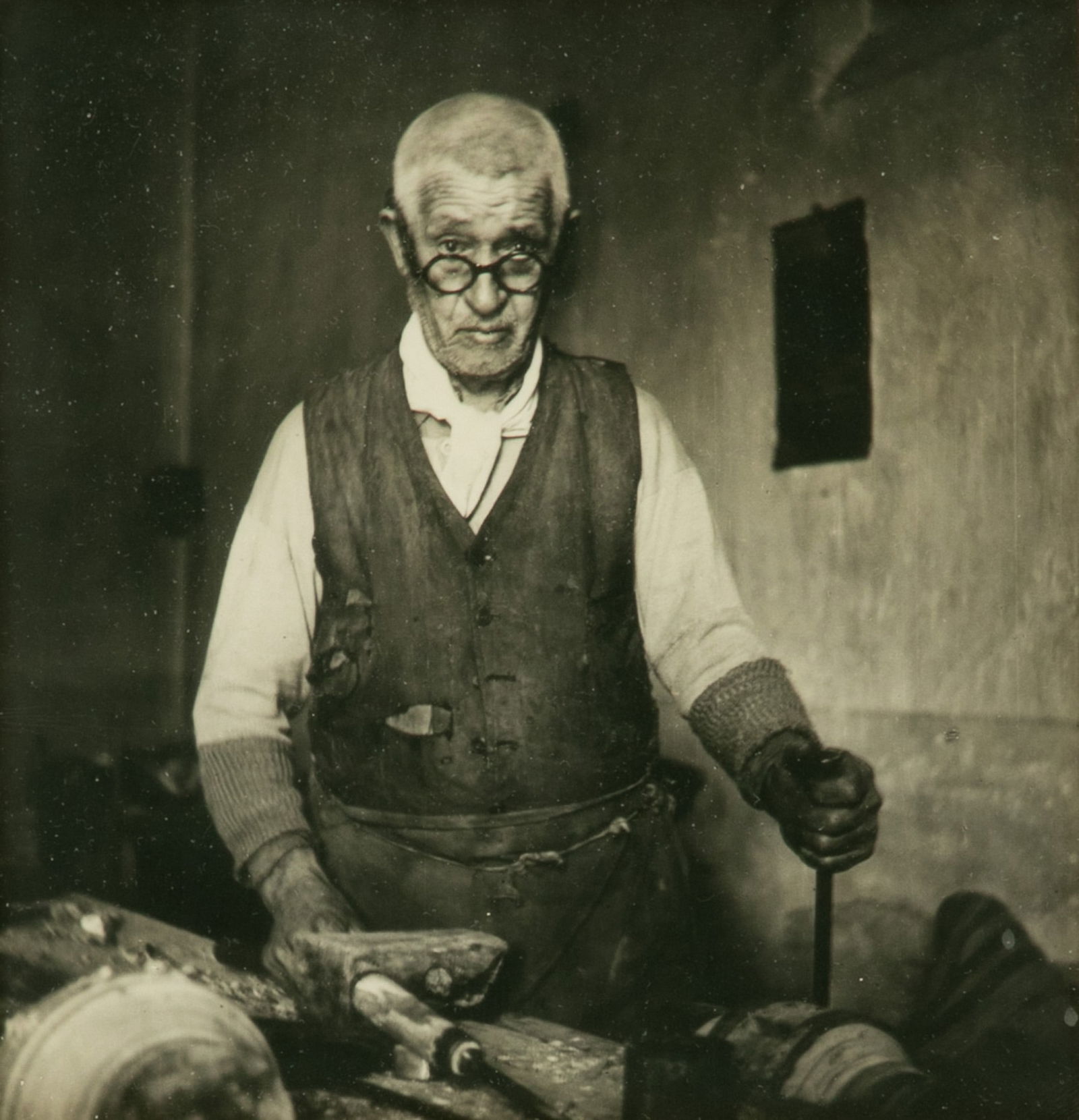 Black and White Print on Paper, 'Craftsman in His Workshop', H 5" W 4.75" Frame Size: H 13.5" W (1 of 3)