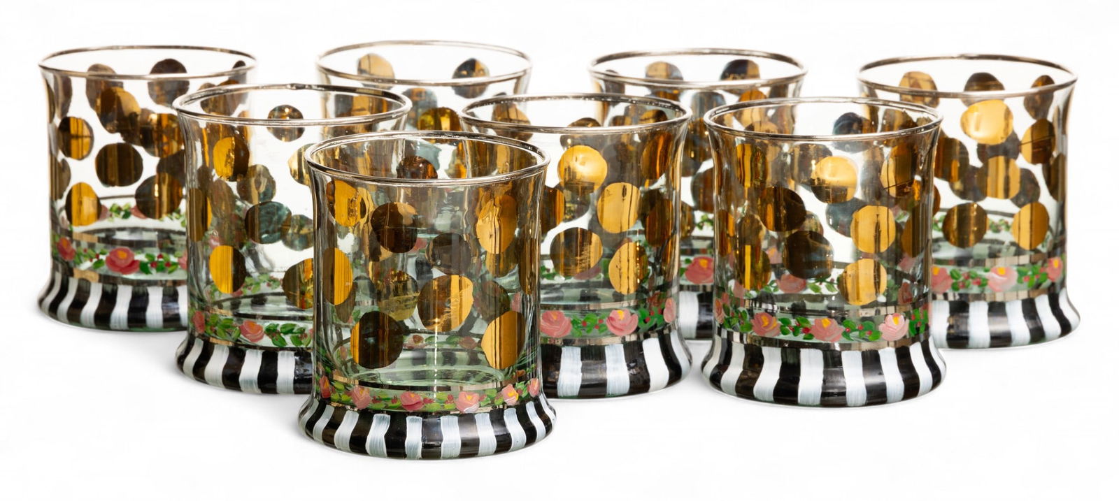 MacKenzie-Childs (American) Victoria and Richard Hand Painted Highball Glasses 1993, H 3.75" Dia. (1 of 3)