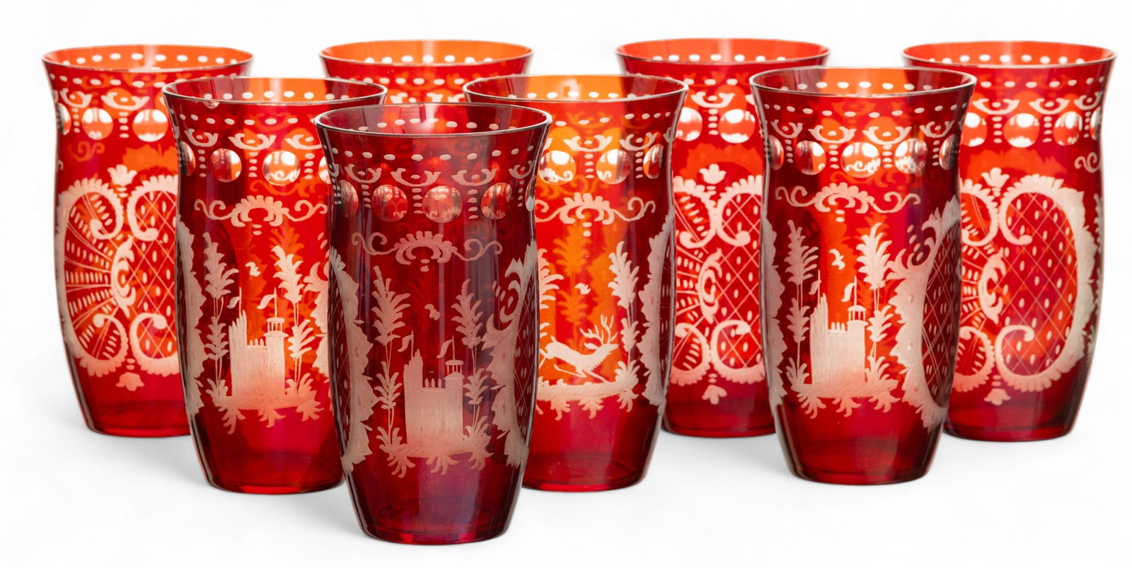 Bohemian Cranberry Glass Water Goblets 20th Cen., H 5.75" Dia. 3.25" 8 PCS (1 of 4)