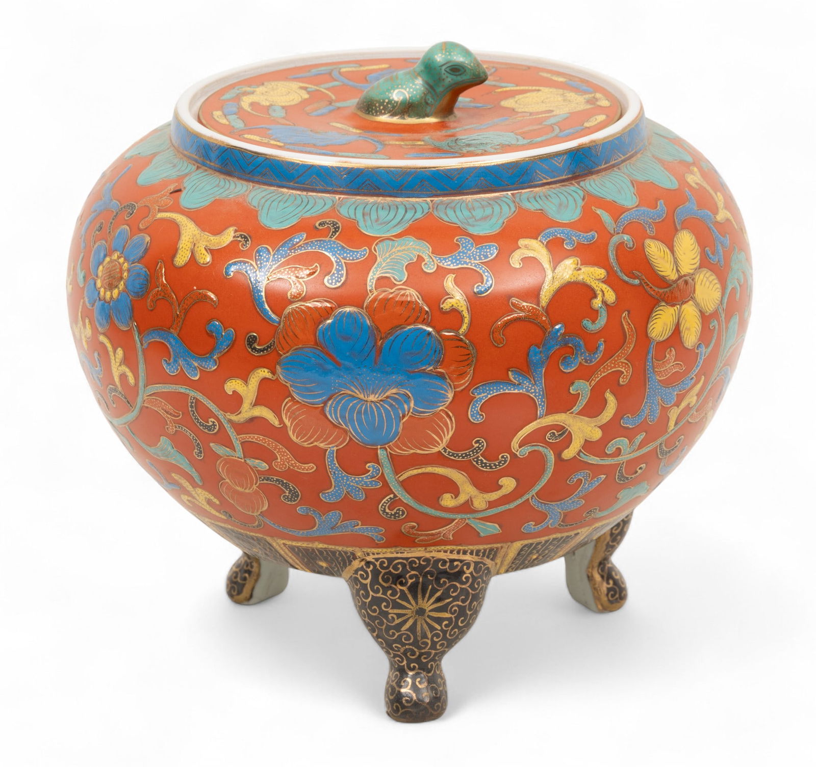 Chinese Enamel on Porcelain Covered Bowl, 20th C., H 8" Dia. 9" (1 of 6)