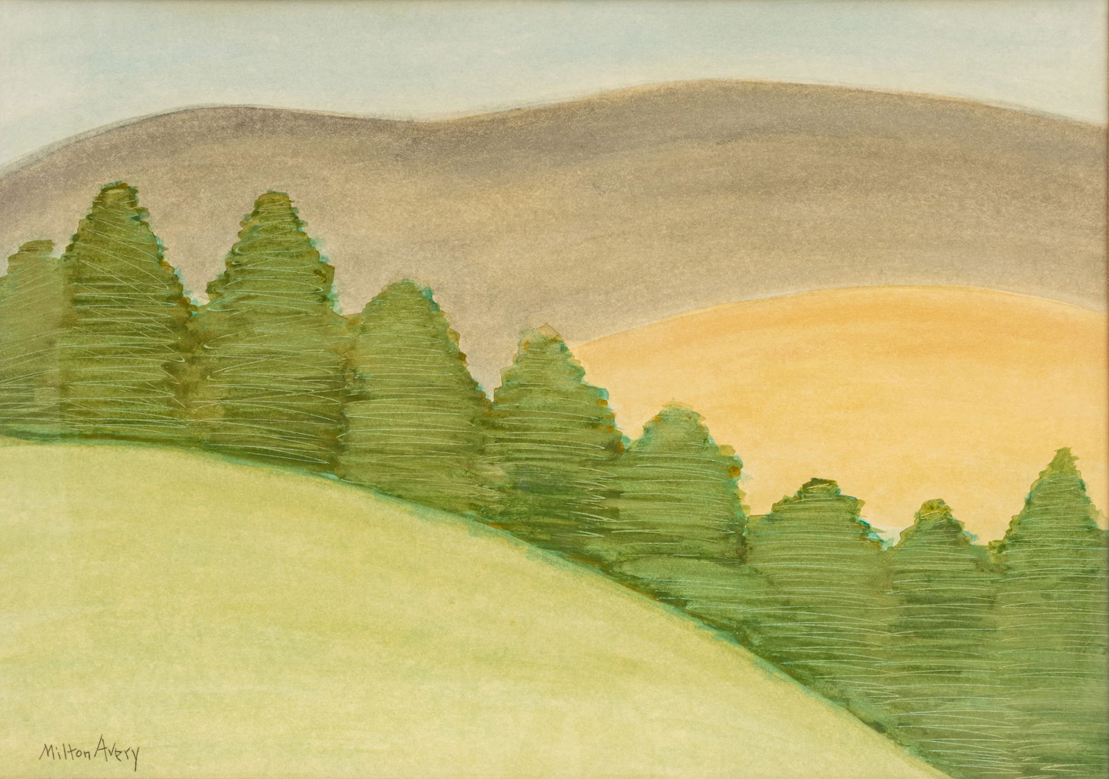 Milton Avery (American, 1885-1965) Watercolor and Gouache on Paperboard, 'Landscape with Hills and (1 of 11)