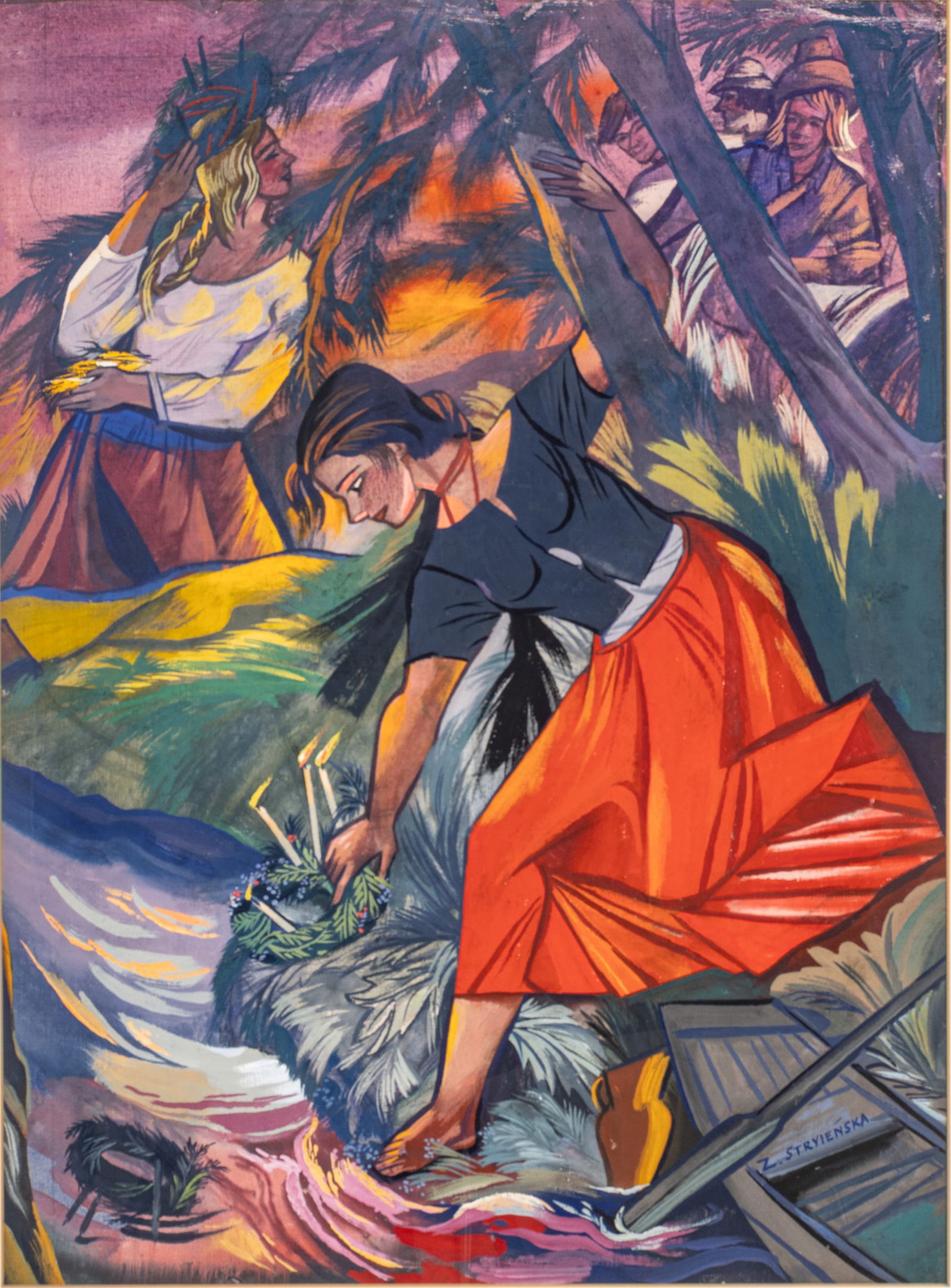 Zofia (Sophie) Stryjenska (Polish, 1891-1976) Gouache and Tempera on Canvas, Ca. 1950-1970, 'Night (1 of 17)