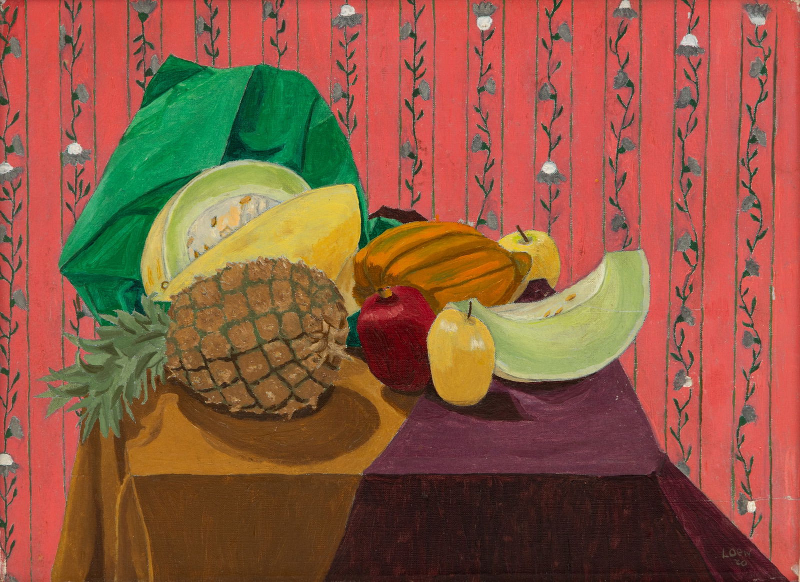 Michael Loew (American, 1907-1985) Oil on Canvas 1960, 'Still Life Fruit', H 9" W 12" Frame Size: H: Michael Loew (American, 1907-1985) Oil on Canvas 1960, 'Still Life Fruit', H 9" W 12" Frame Size: H 14.25" W 17" Signed and dated lower right. Provenance: Hammer Galleries, New York, New York (paper