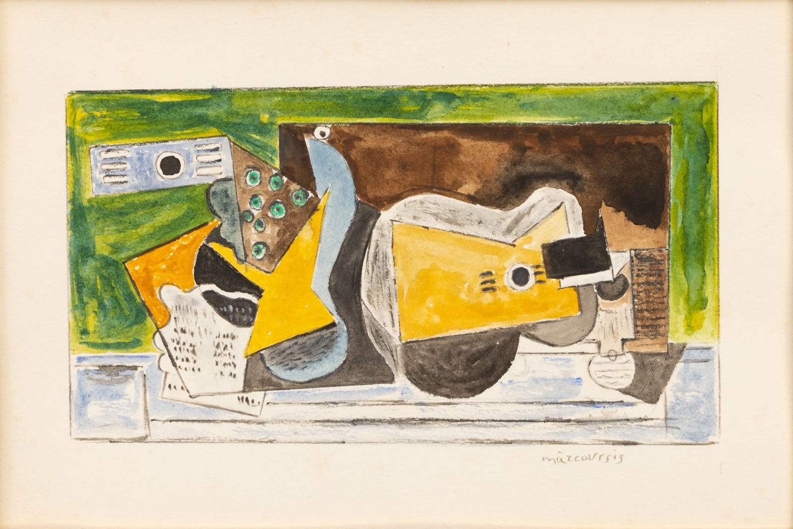 Louis Marcoussis (French, 1883-1941) Watercolor and Charcoal on Paper 'Abstract Still Life', H 4.5" (1 of 4)