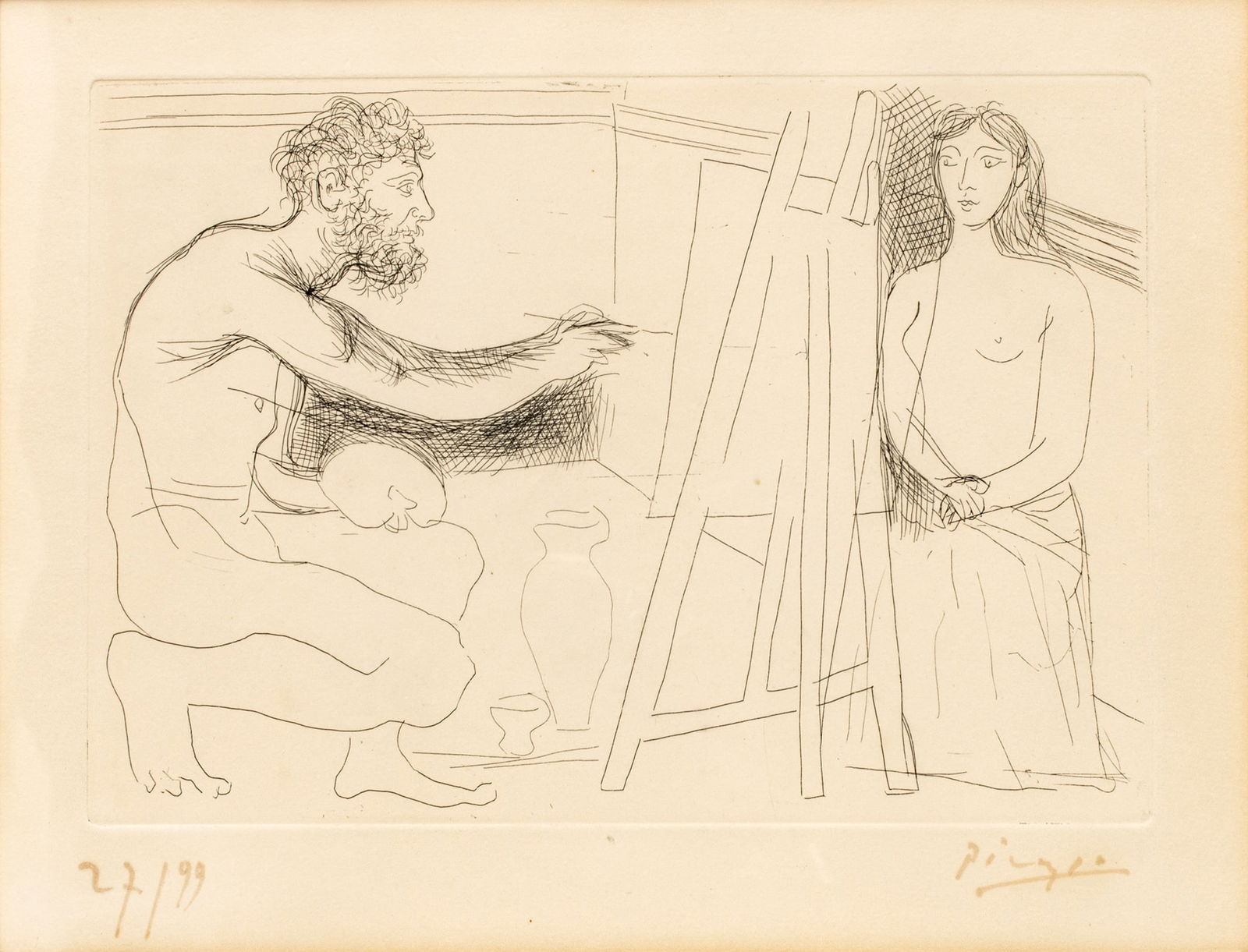 Pablo Picasso (Spanish, 1881-1973) Etching on Wove Paper 1927, 'Peintre Devant Son Chevalet (Painter (1 of 11)