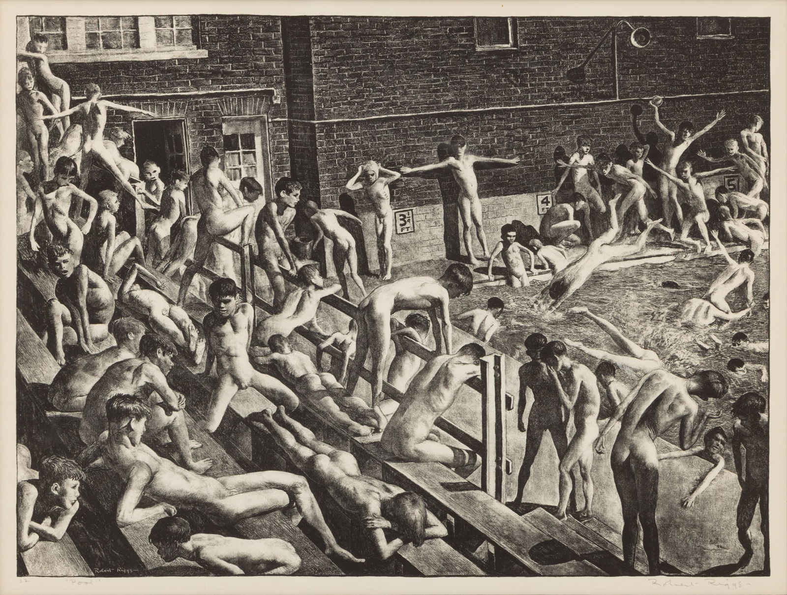 Robert Riggs (American, 1896-1970) Lithograph in Black and White on Wove Paper 1933, 'Pool', H 14.5" (1 of 6)