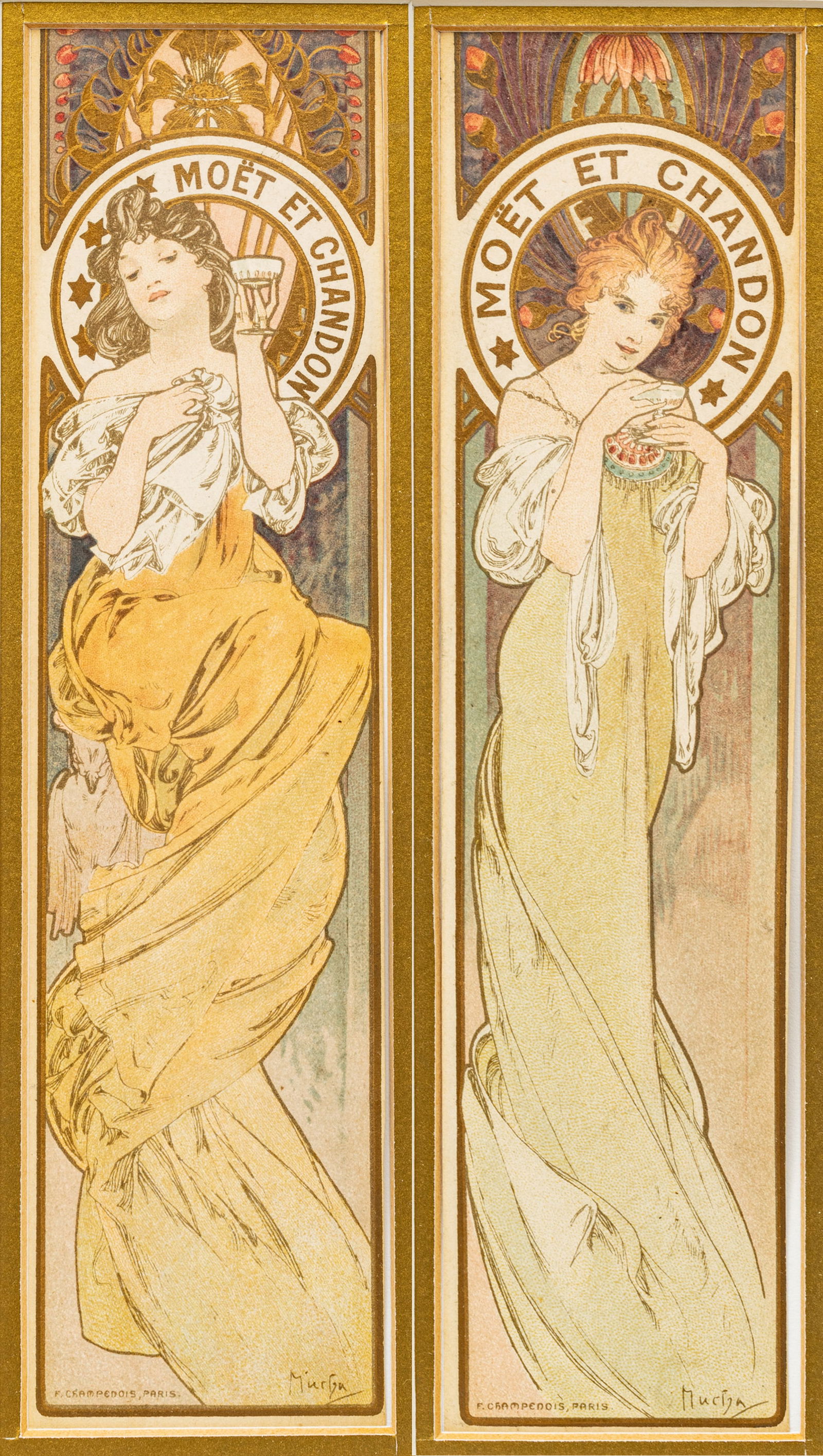 Alphonse Mucha (Czech, 1860-1939) Lithographs in Color, Ca. 1900, 'Moët & Chandon Menu Cards', (1 of 9)