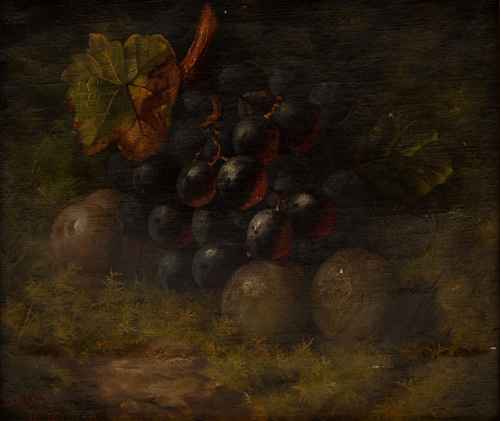 William H. Smith (British, 1848-1922) Oil on Canvas, 1875, 'Still Life (Grapes with Plums)', H 8.25" (1 of 4)