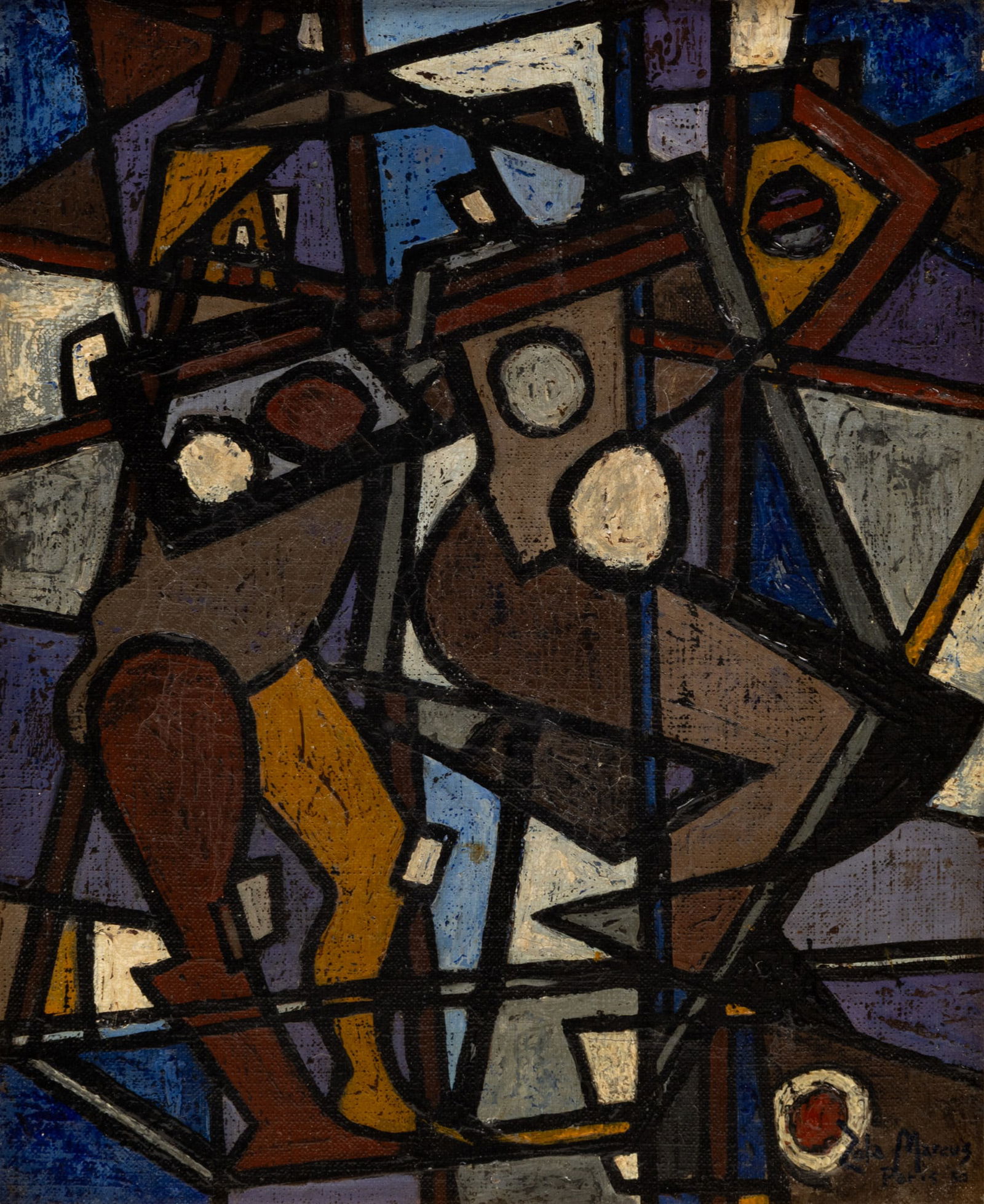 Zola Marcus (American, 1915-1966) Oil on Canvas Paris 1950, 'Abstract Composition', H 10.5" W 8.75" (1 of 5)