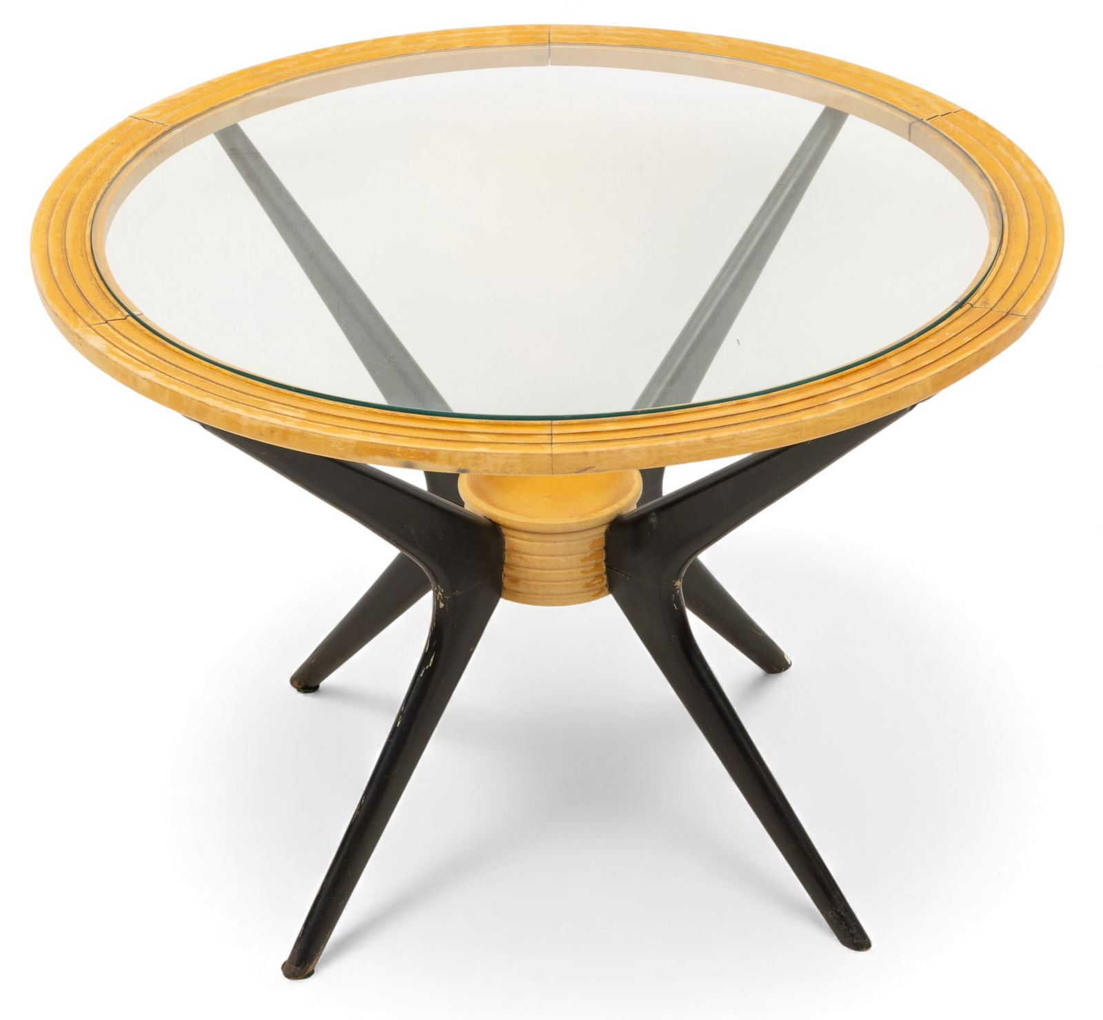 Attributed to Paolo Buffa (Italian, 1903-1970) Glass Top Table H 20.5" Dia. 29": Attributed to Paolo Buffa (Italian, 1903-1970) Glass Top Table H 20.5" Dia. 29" Having a glass inset top with diameter of 25.5 inches. Dimensions: H 20.5" Dia 29"