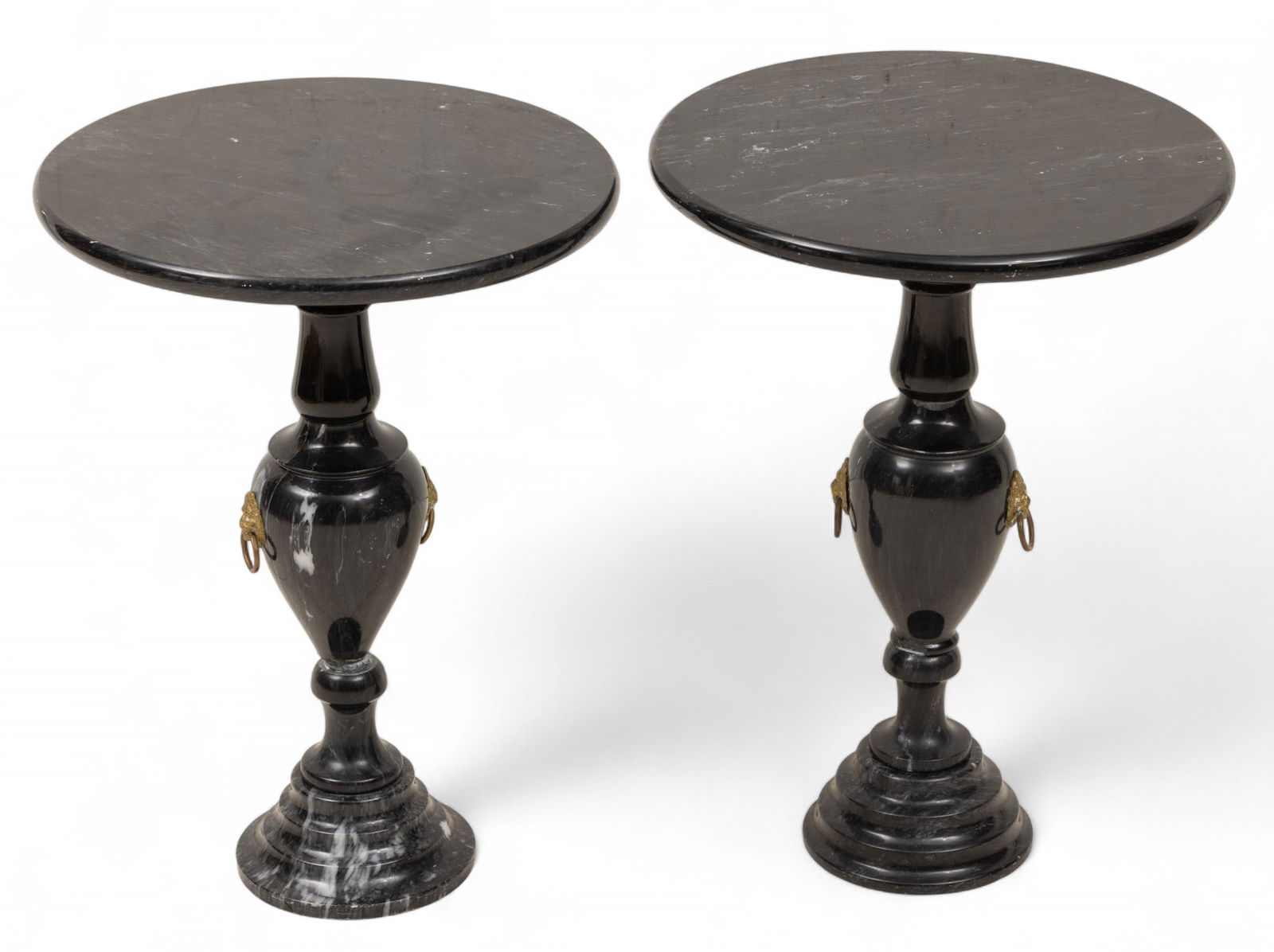 Polished Marble Side Tables, 20th C., H 22" Dia. 16.125" (1 of 4)