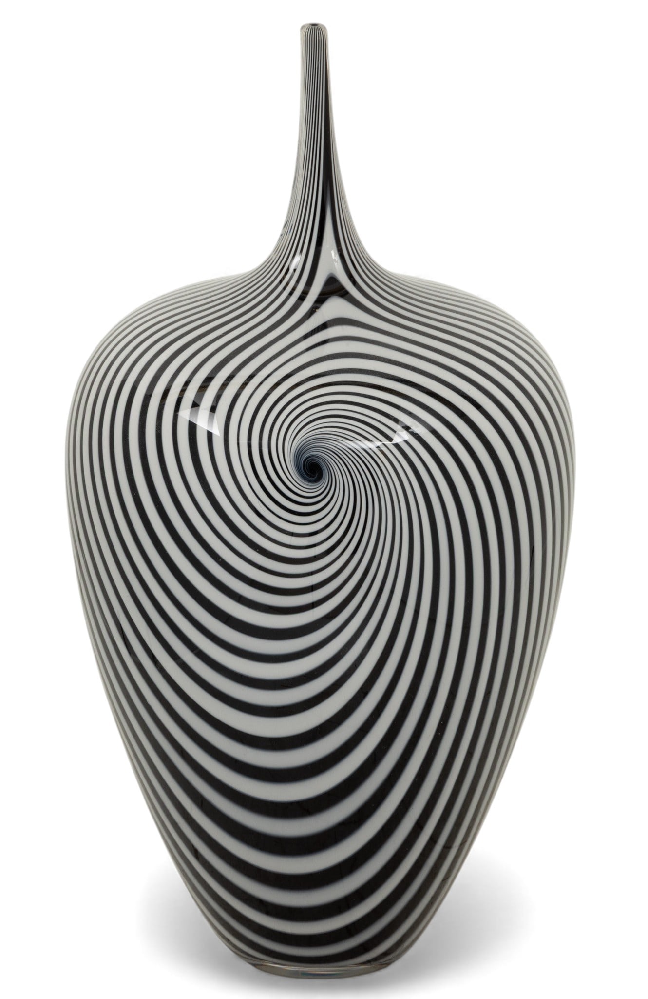 Jeff Holmwood (Canadian) Black and White Art Glass Sculpture 2006, 'Vortex Vessel', H 12.5" Dia. 7": Jeff Holmwood (Canadian) Black and White Art Glass Sculpture 2006, 'Vortex Vessel', H 12.5" Dia. 7" A blown glass sculpture by Canadian artist Jeff Holmwood, purchased at Robert Held Art Glass in Vanc