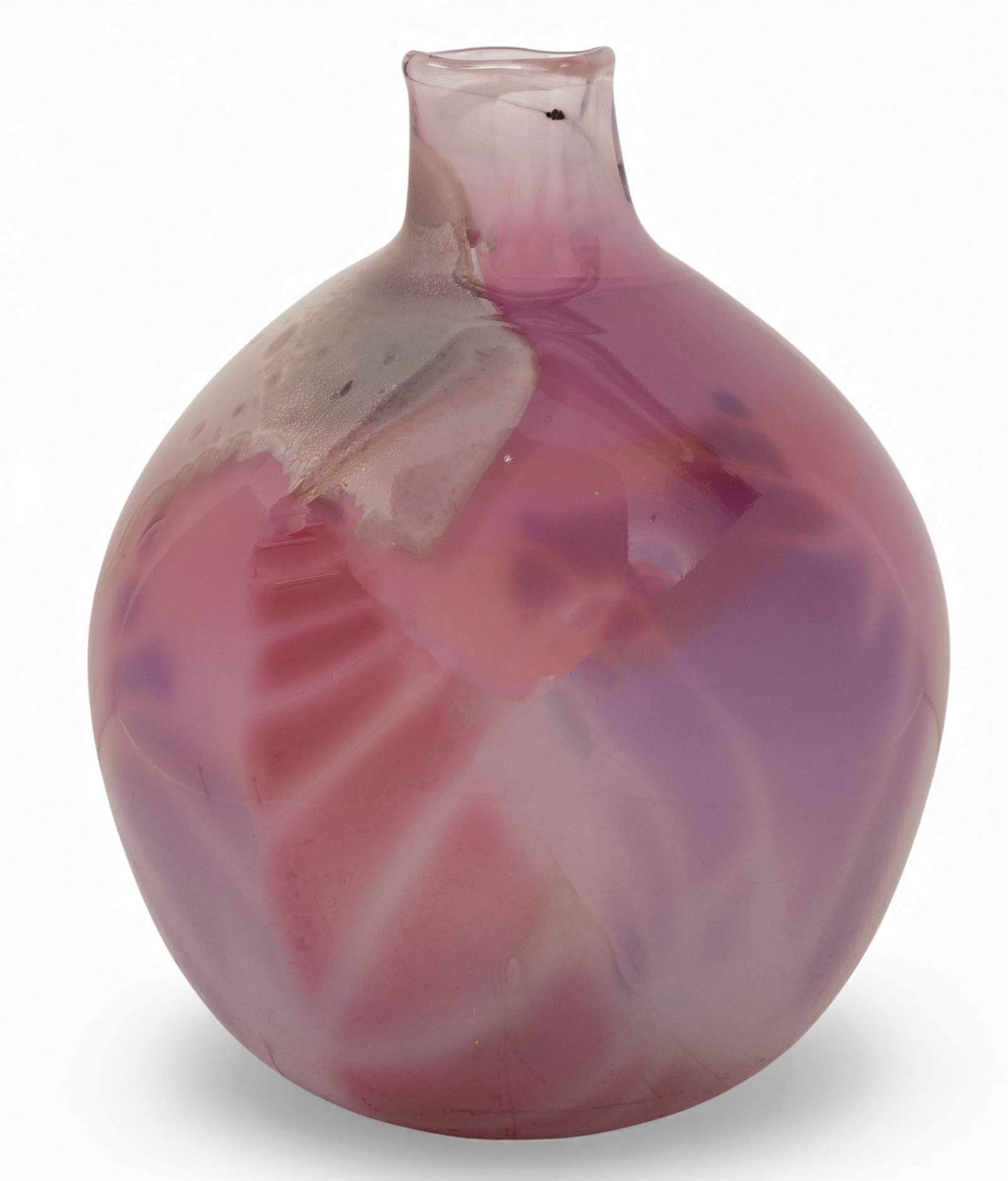Jeff Van Hassel (American / Michigan) Pink Art Glass Vase 2005, H 10.5" Dia. 9" (1 of 5)