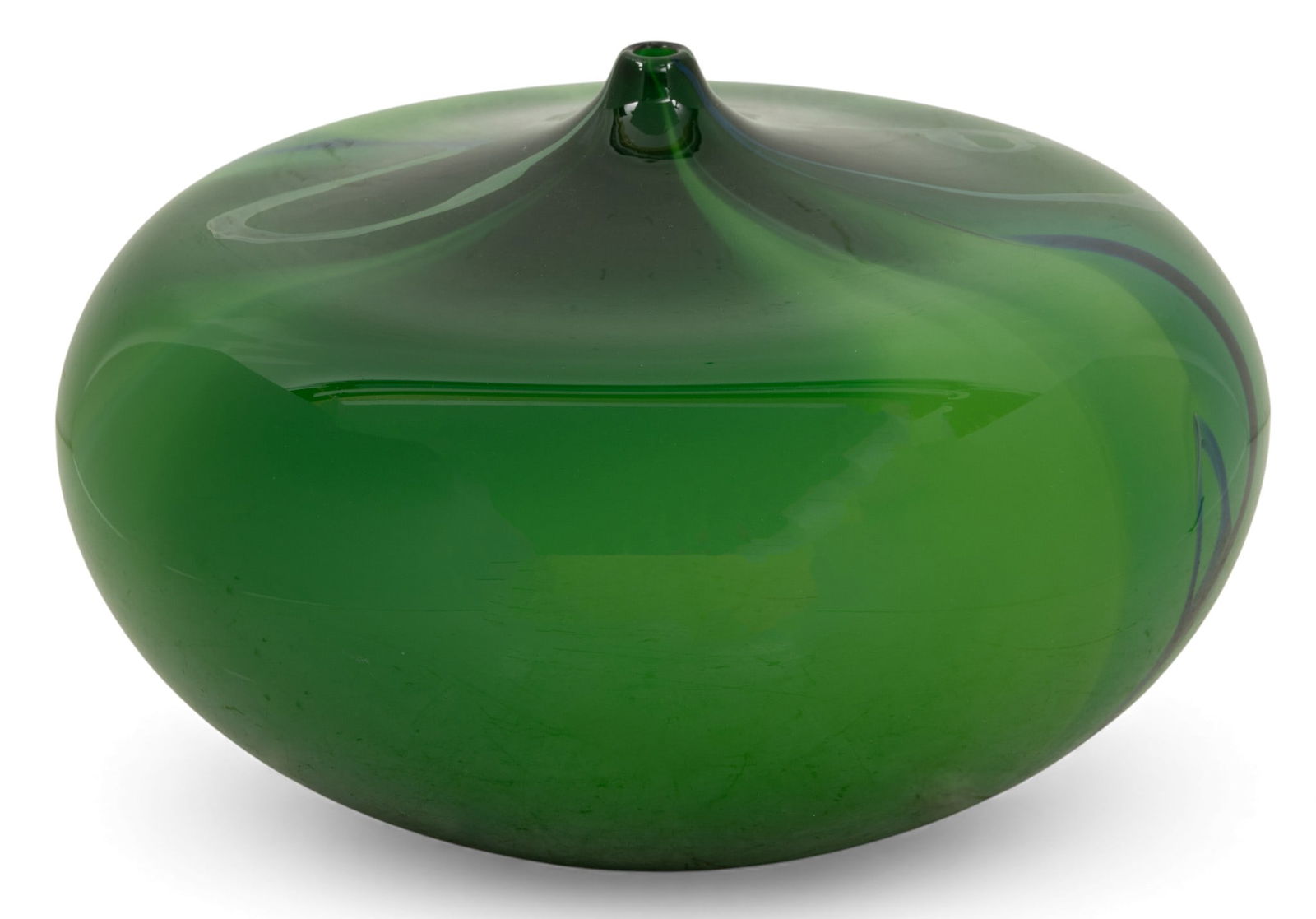 Michael James Mortara (American, B. 1960) Green Art Glass Rainforest Low Vase 2007, H 6" Dia. 10" (1 of 6)