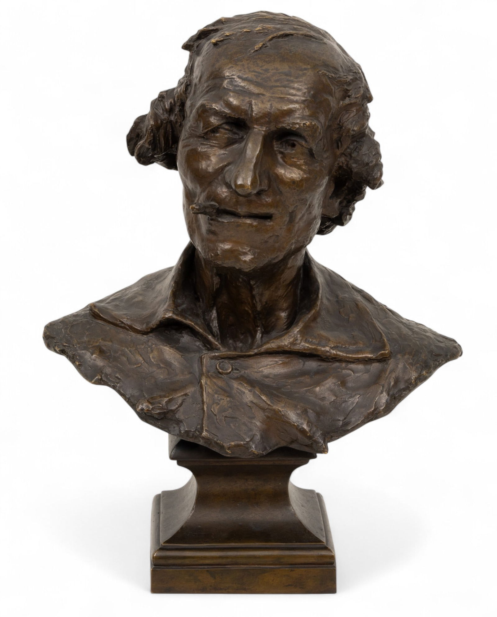 After Jean-Baptiste Carpeaux (French, 1827-1875) Bronze Bust, 19th C., 'Le Fumeur', H 19" W 14.5" (1 of 6)