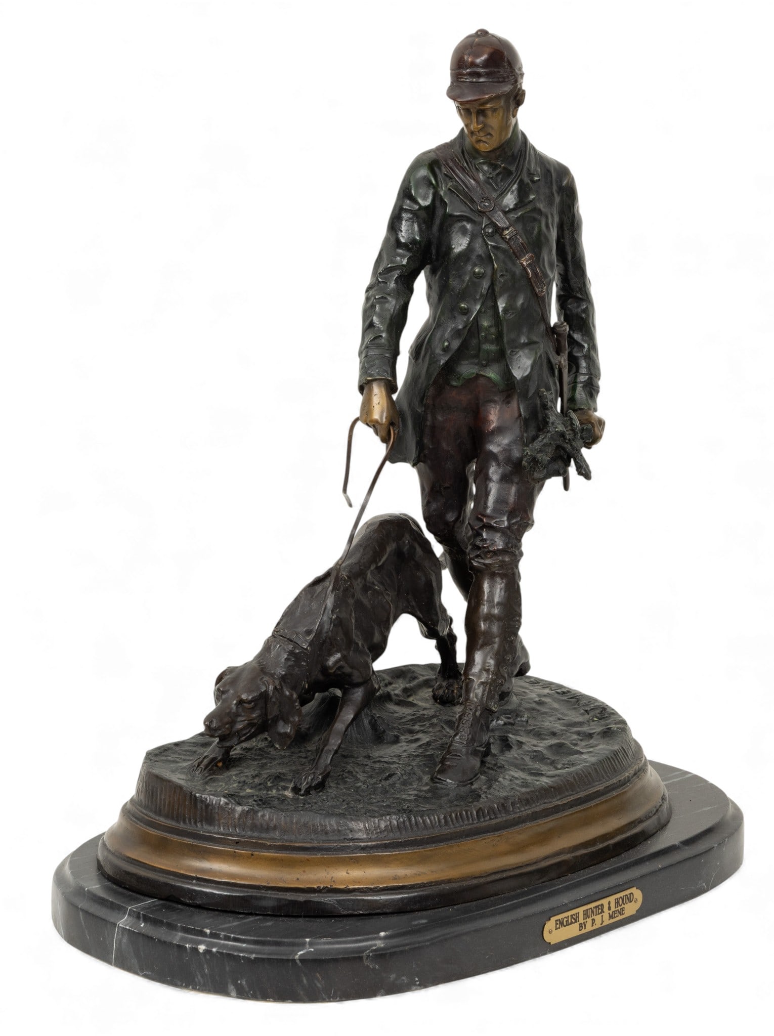 After Pierre Jules Mene (France, 1810-1879) Bronze Sculpture 20th Cen., 'English Hunter and Hound', (1 of 8)