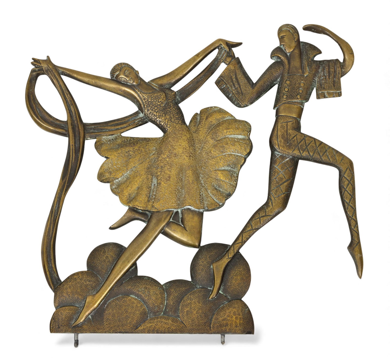 In the Manner of Max Le Verrier (French, 1891-1973) Art Deco Bronze Dancing Couple Sculpture H 10" W (1 of 2)