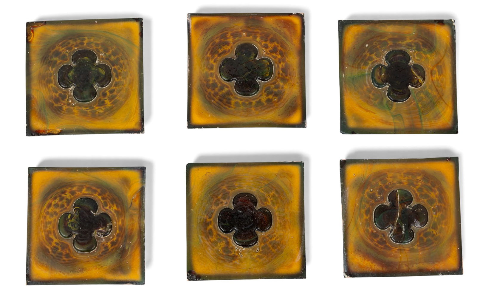Tiffany Studios (American, 1878-1938) Favrile Glass Tiles, Ca. 1895, H 0.25" W 3" L 3" (1 of 2)
