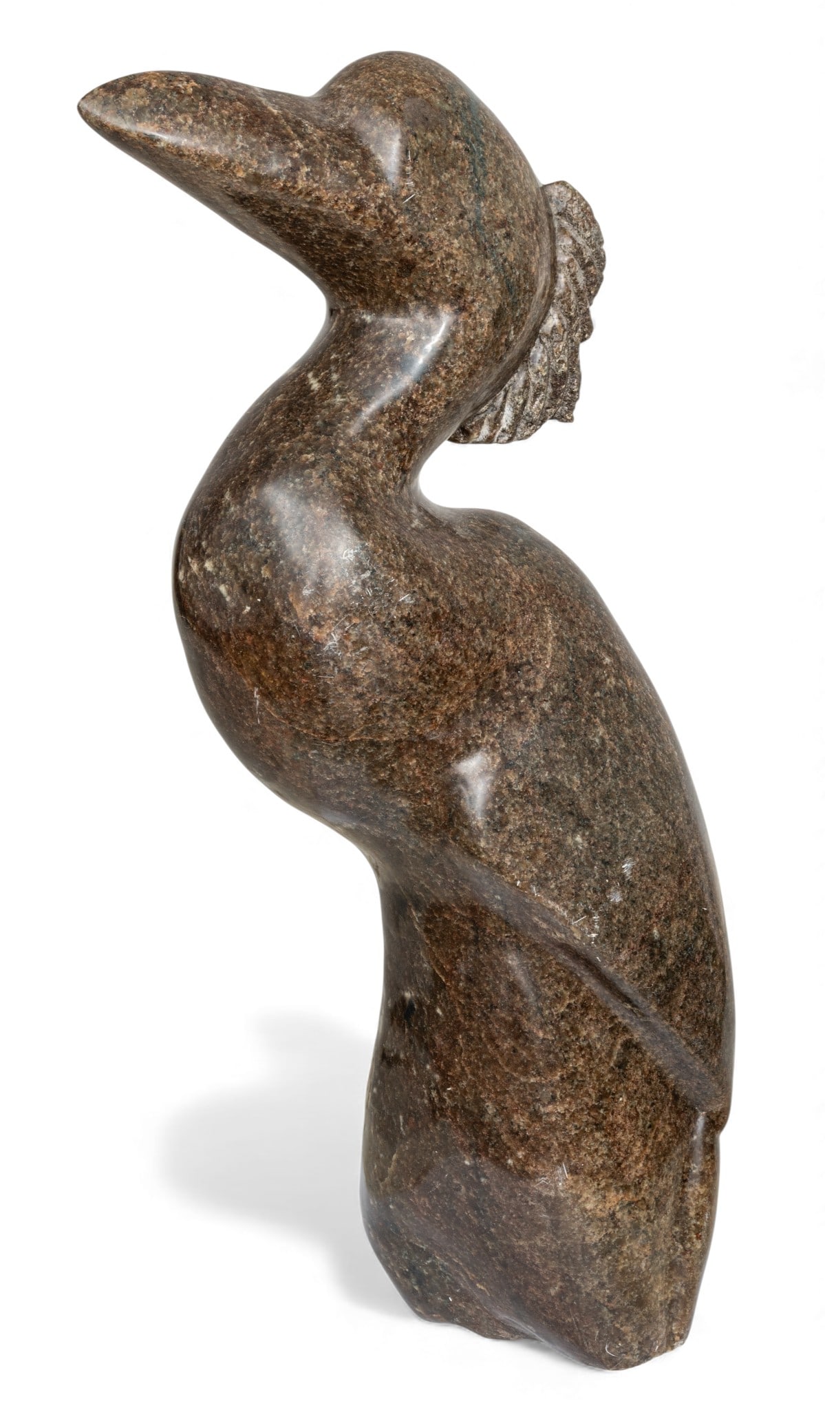 Shona Serpentine Stone Carving Sculpture of a Crane, H 18.5" W 5.5" L 8" (1 of 7)