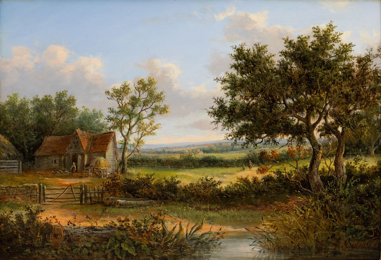 Joseph Thors (British, 1835-1884) Oil on Board 19th Cen., 'Berkshire Farmhouse', H 14" W 20" (1 of 6)