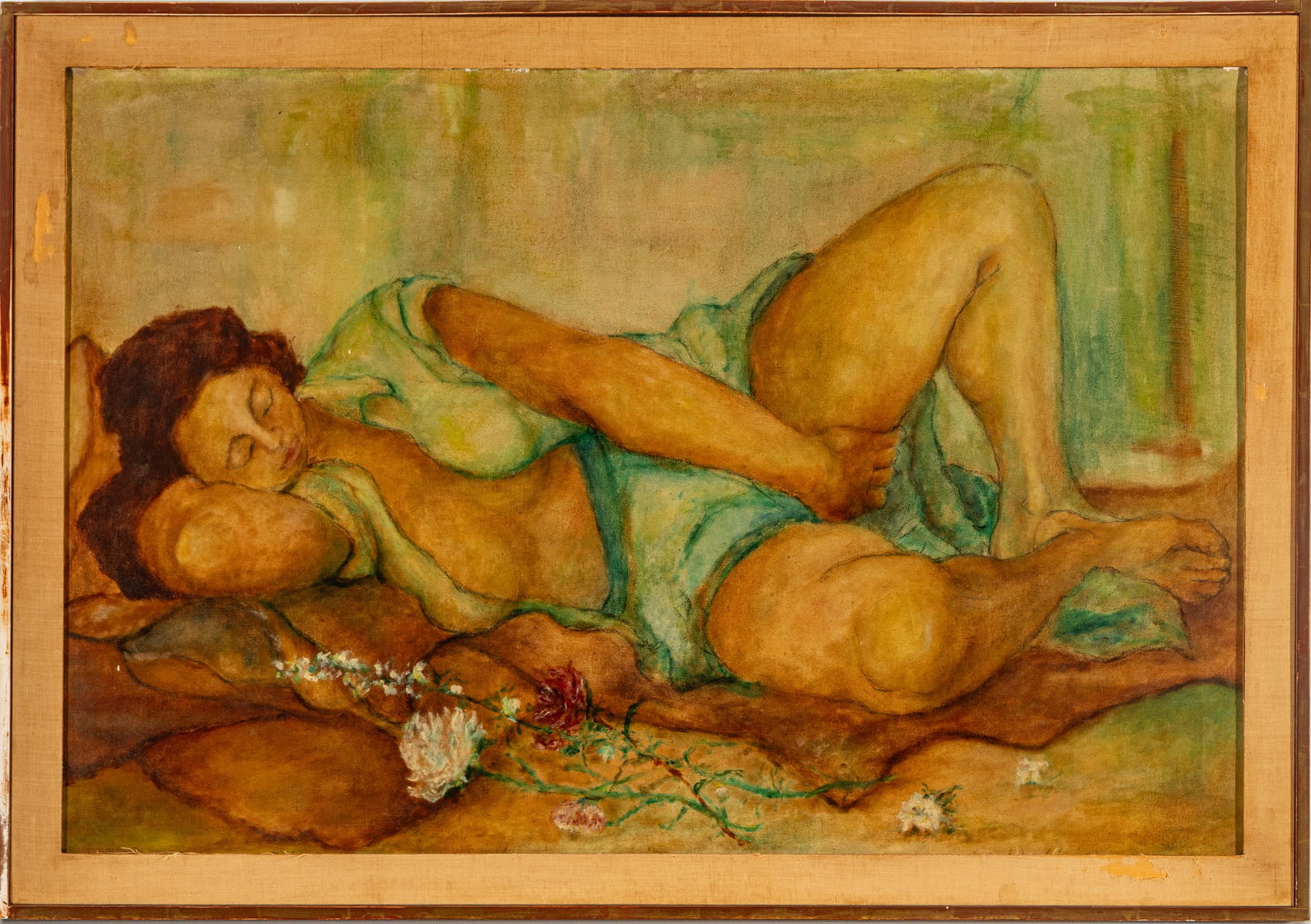 Neill Mallow (American) Oil on Canvas 'Reclining Semi Nude', H 28" W 42" Frame Size: H 32" W 46" (1 of 6)