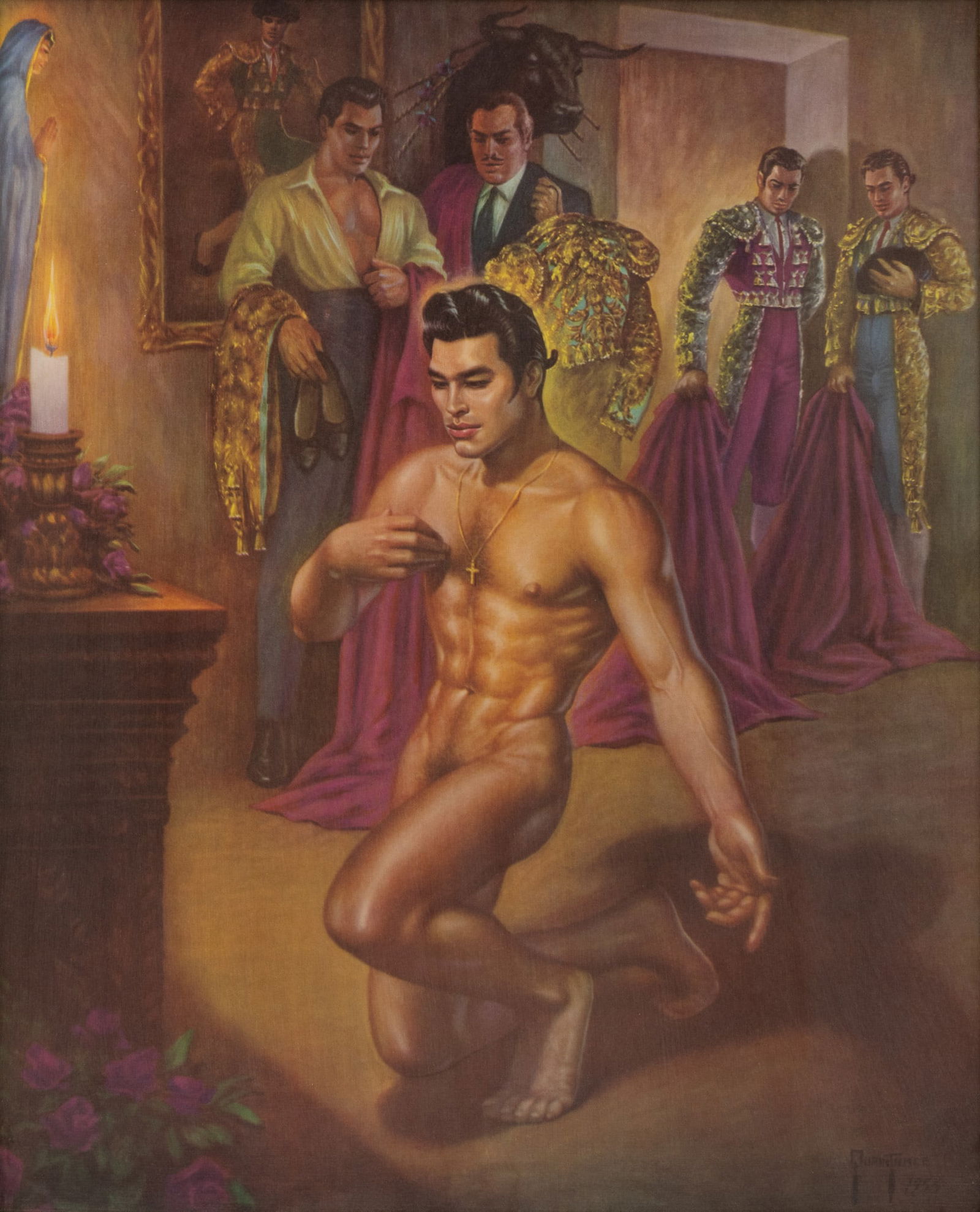 George Quaintance (American, 1902-1957) Offset Lithograph on Paper, 'Preludio', H 22" W 17" Frame (1 of 5)