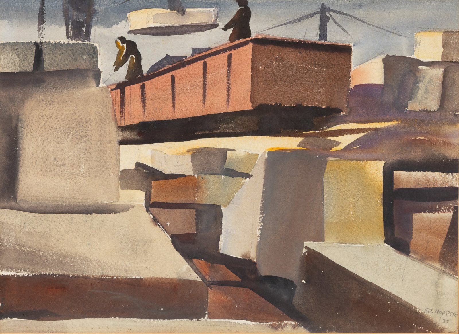 Floyd Hopper (American, 1909-1984) Watercolor on Paper 1939, 'Stone Quarry', H 11" W 15" Frame Size:: Floyd Hopper (American, 1909-1984) Watercolor on Paper 1939, 'Stone Quarry', H 11" W 15" Frame Size: H 18" W 22" Signed and dated in pencil lower right. Frame Size: H 18" W 22". Provenance: Prope