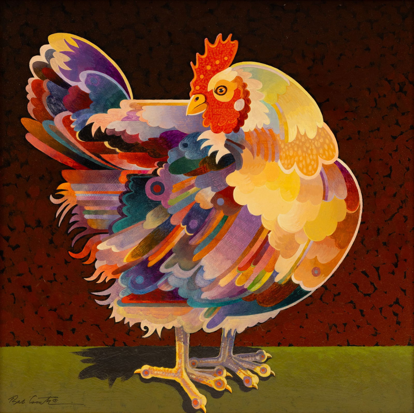 Bob Coonts (American) Acrylic on Canvas 20th Cen., 'Chicken from Jamestown', H 24" W 24" Frame Size: (1 of 5)