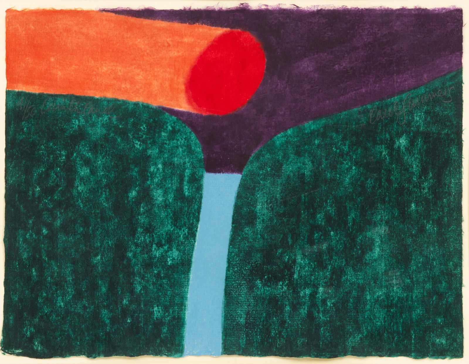 Carol Summers (American, 1925-2016) 'Corinth Canal', H 12.5" W 16" Frame Size: H 18.5" W 21.75": Carol Summers (American, 1925-2016) 'Corinth Canal', H 12.5" W 16" Frame Size: H 18.5" W 21.75" Depth 1" Signed, titled, and numbered 41/50 in pencil. French floated in a frame under acrylic. Pr